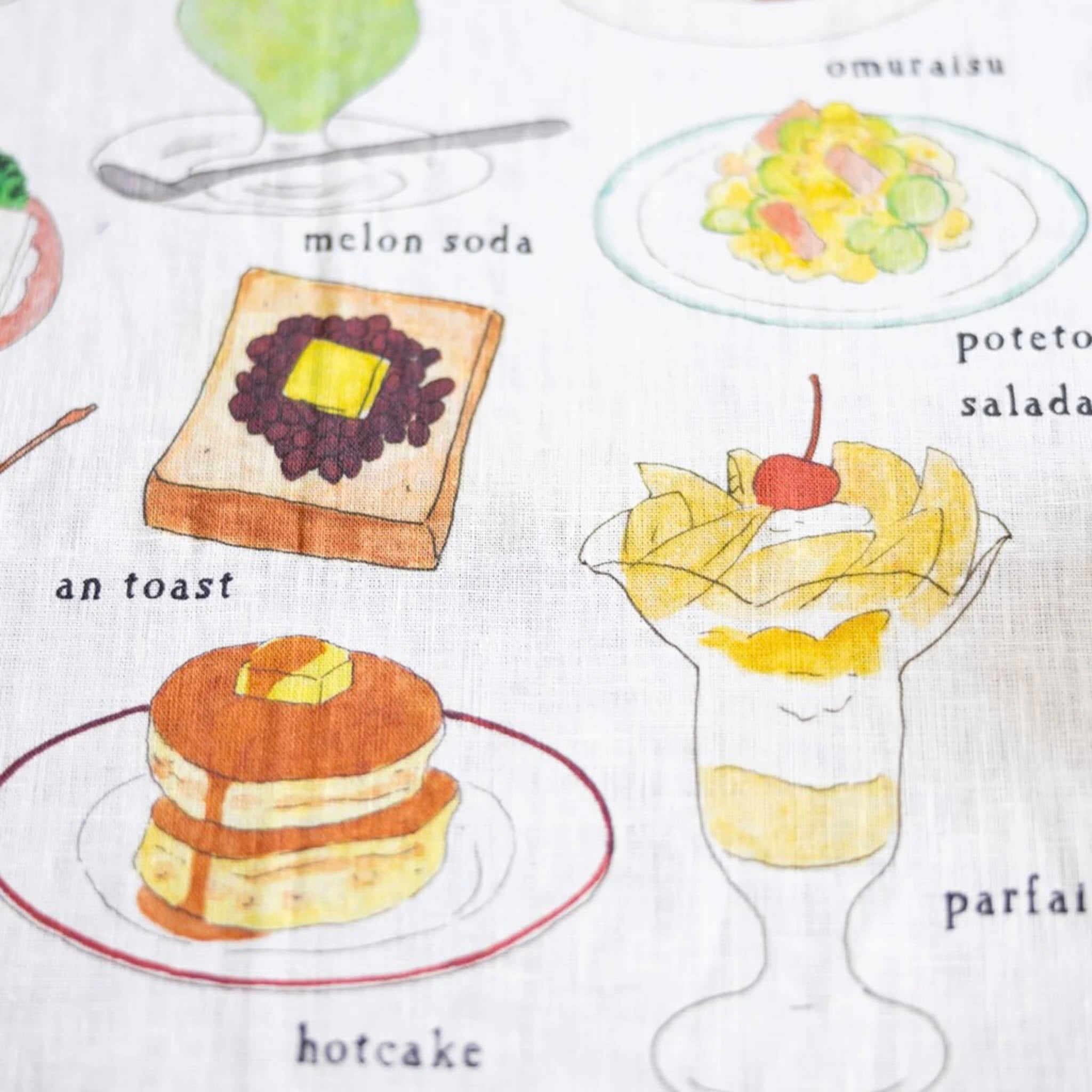 Illustrations of various desserts with labels on a white background