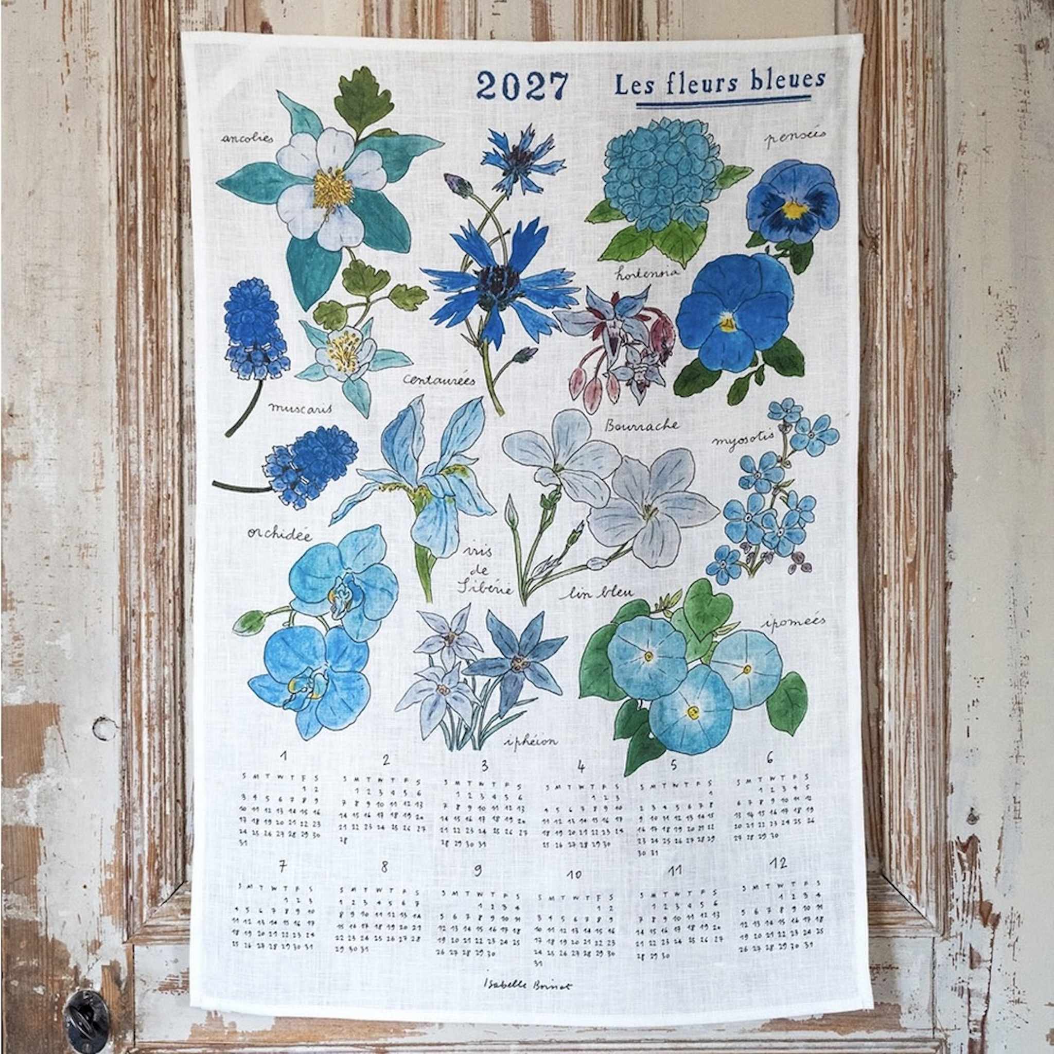 A linen calendar page titled &