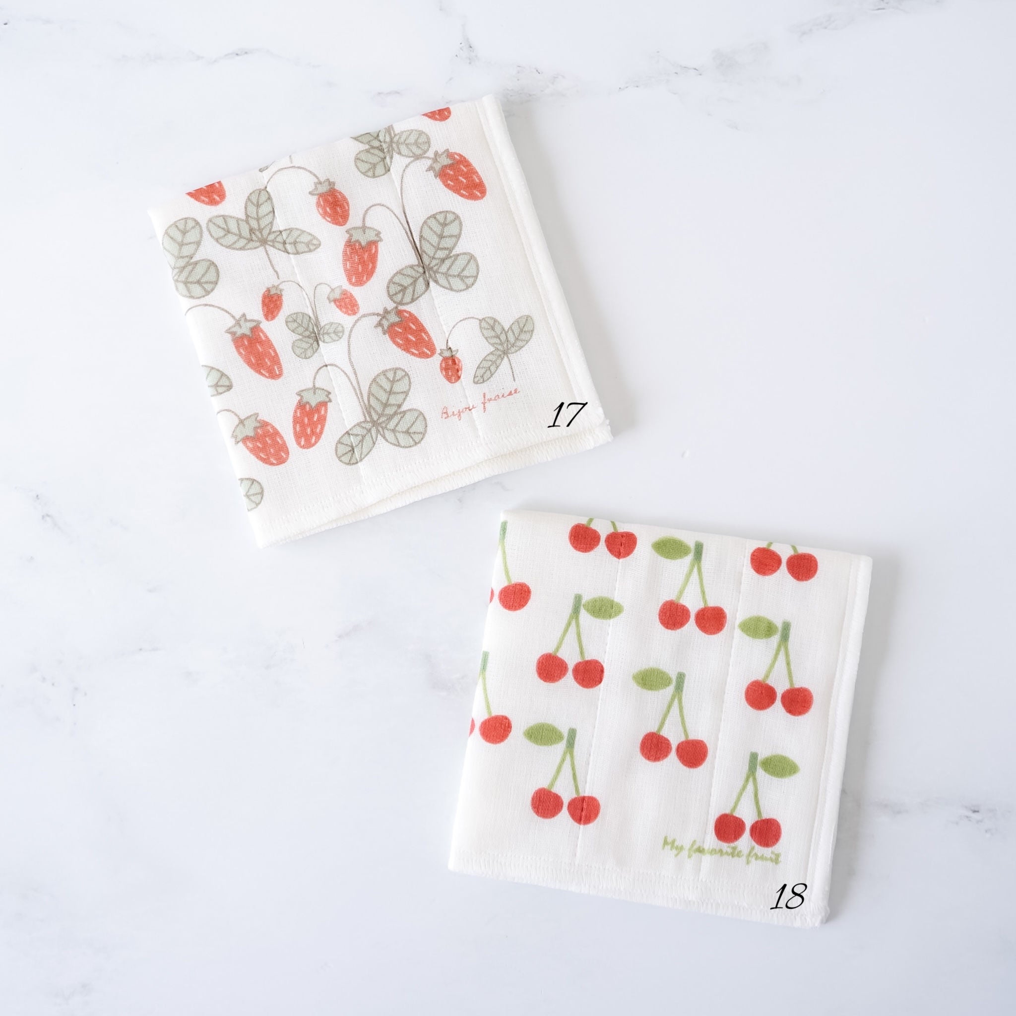 Japanese dishcloth, cotton towel, cherry, strawberry patterns