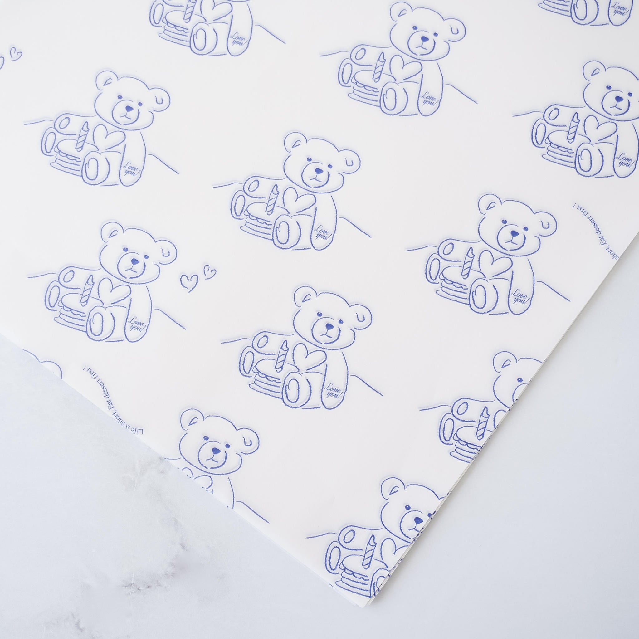 blue bear printed wrapping paper
