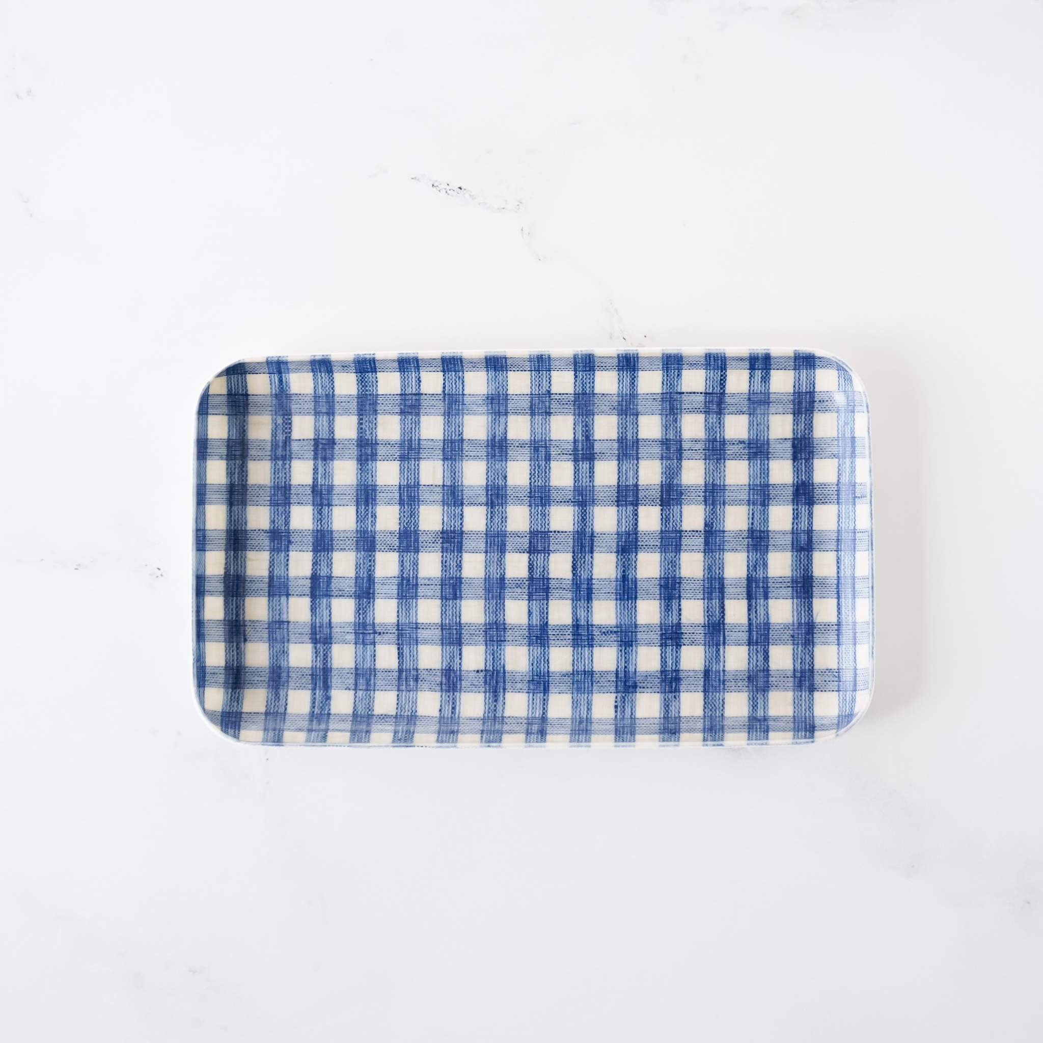 blue gingham linen tray in small