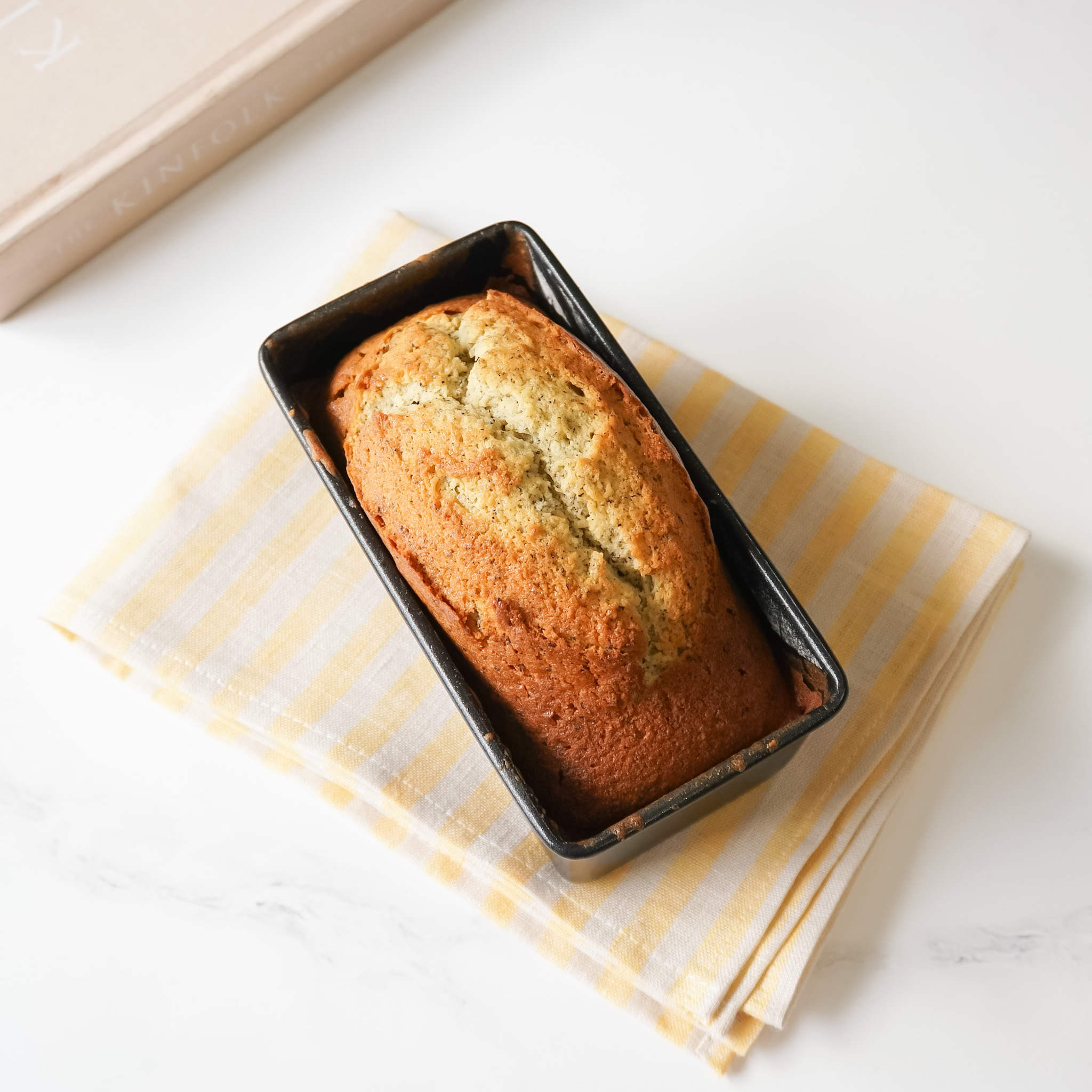 pound cake on a tea towel