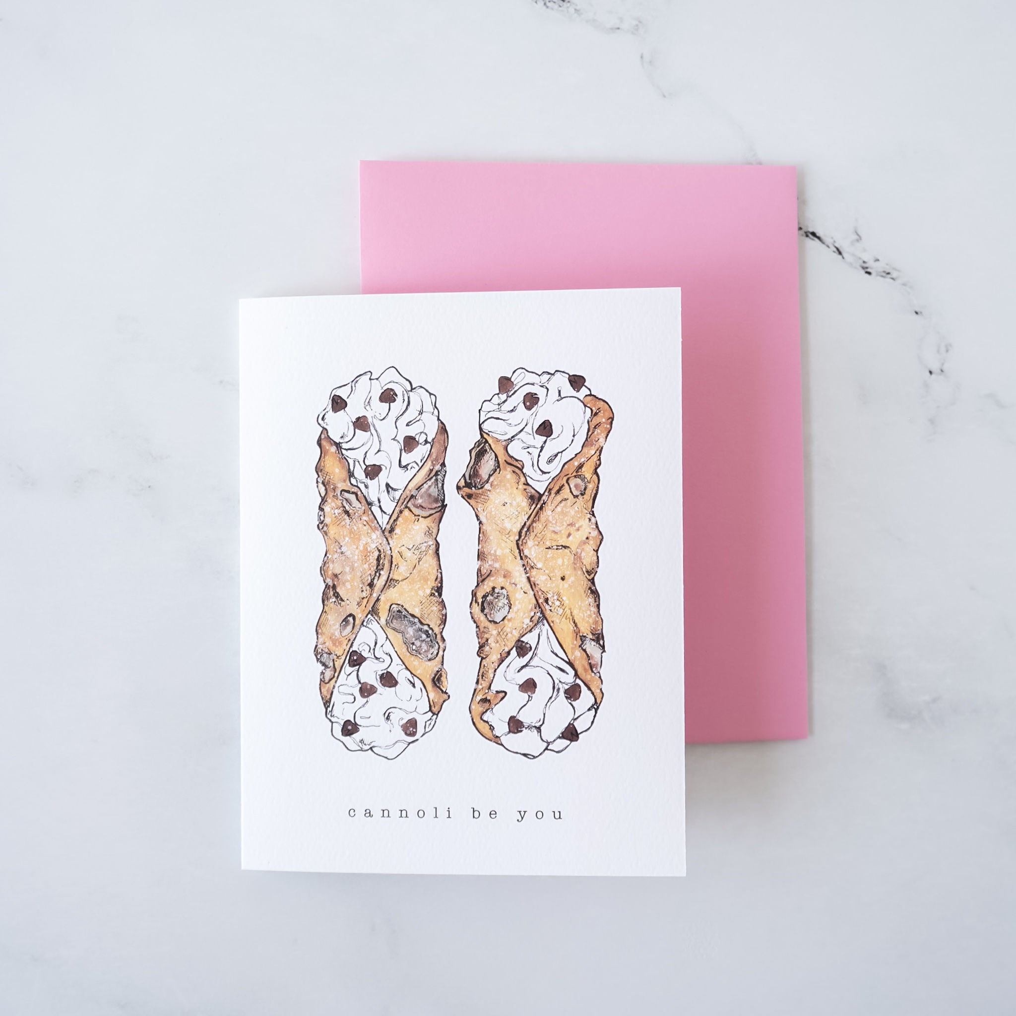 cannoli greeting card, pink envelope
