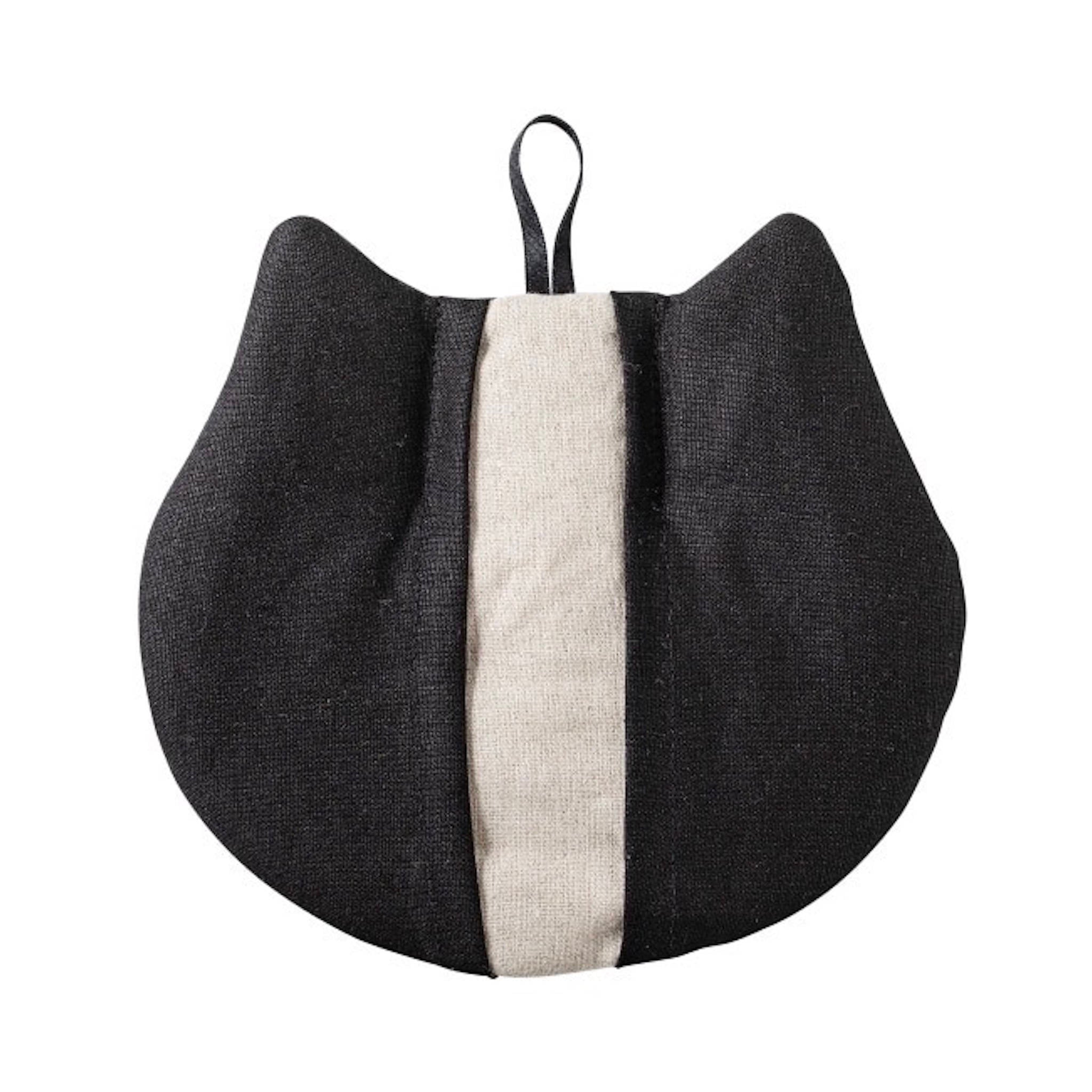 cat pot holder, oven mitt in linen/black