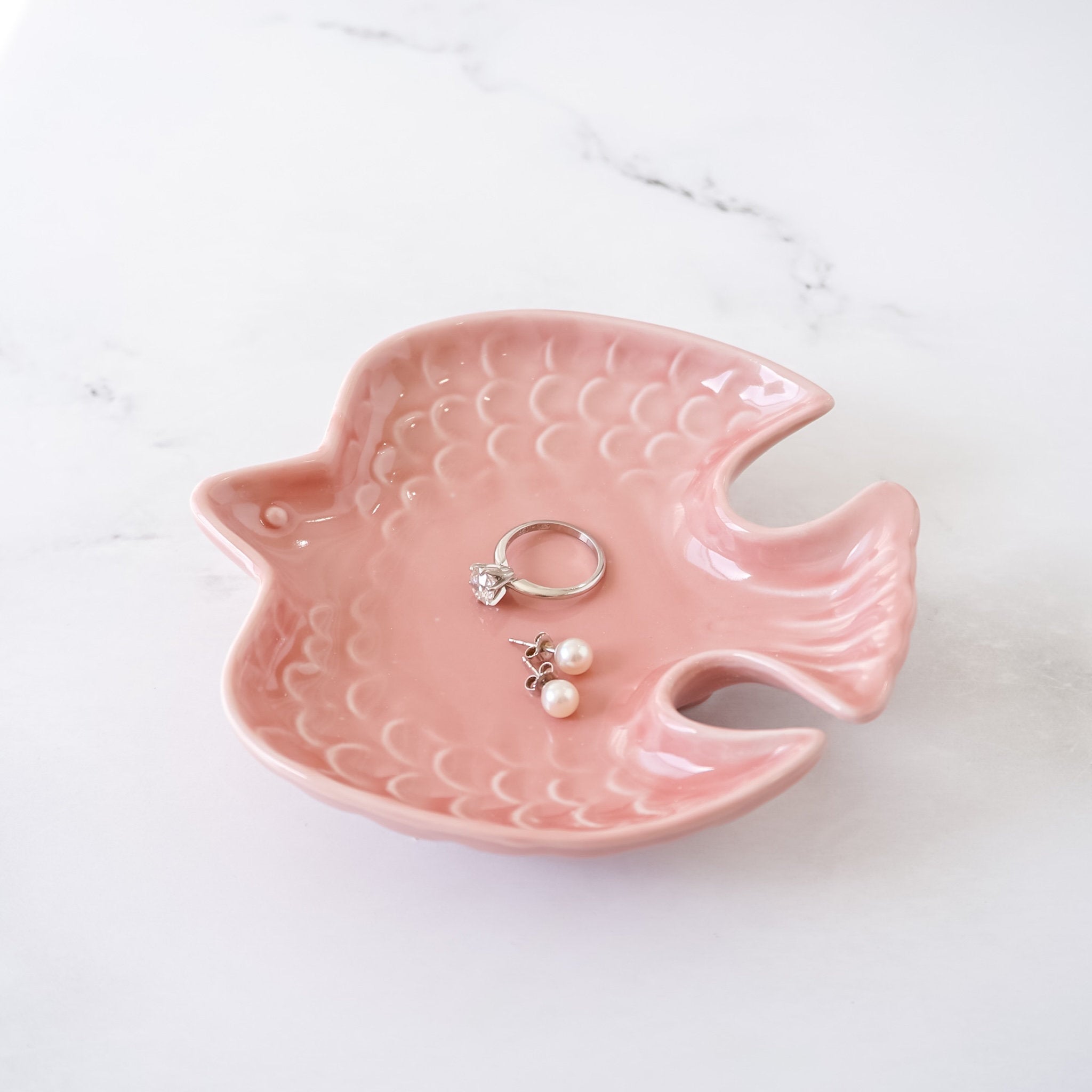 ceramic bird ring dish in pink