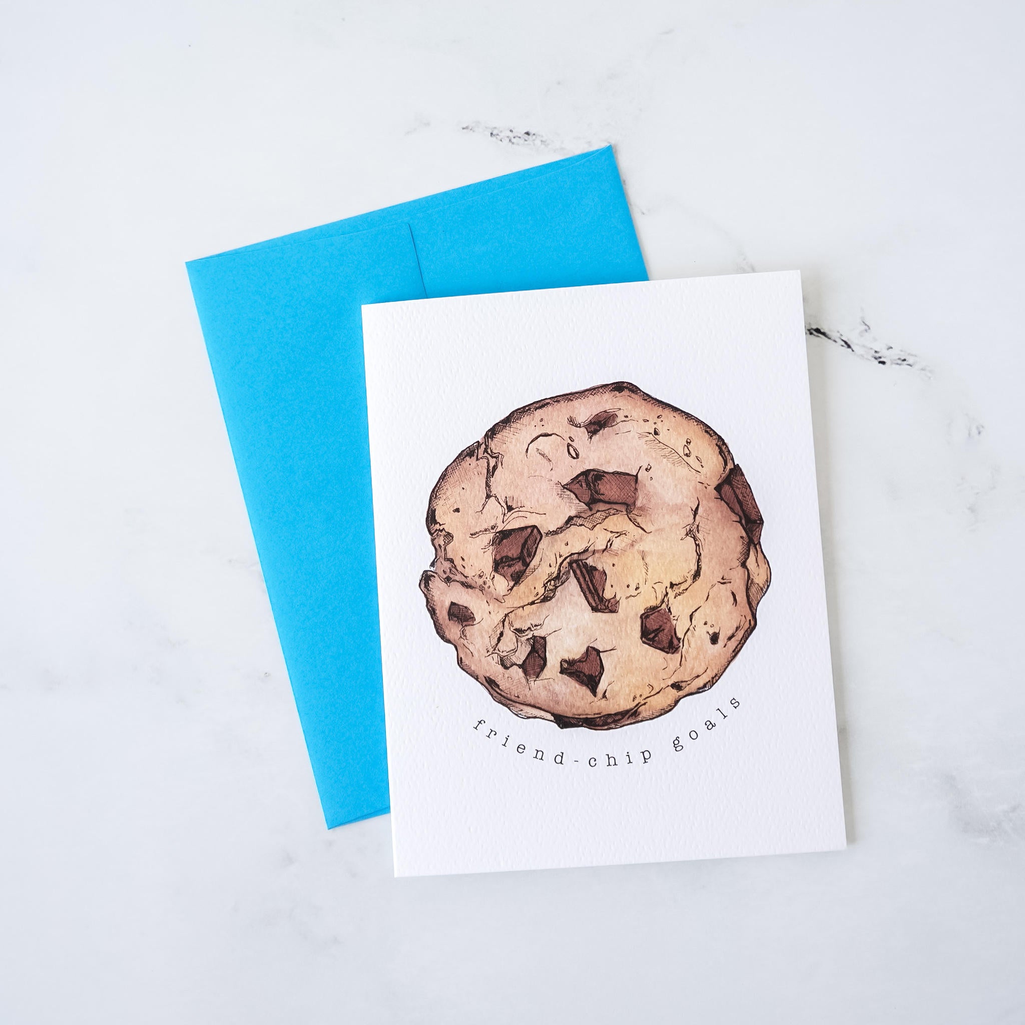 chocolate chip cookie card, blue envelope