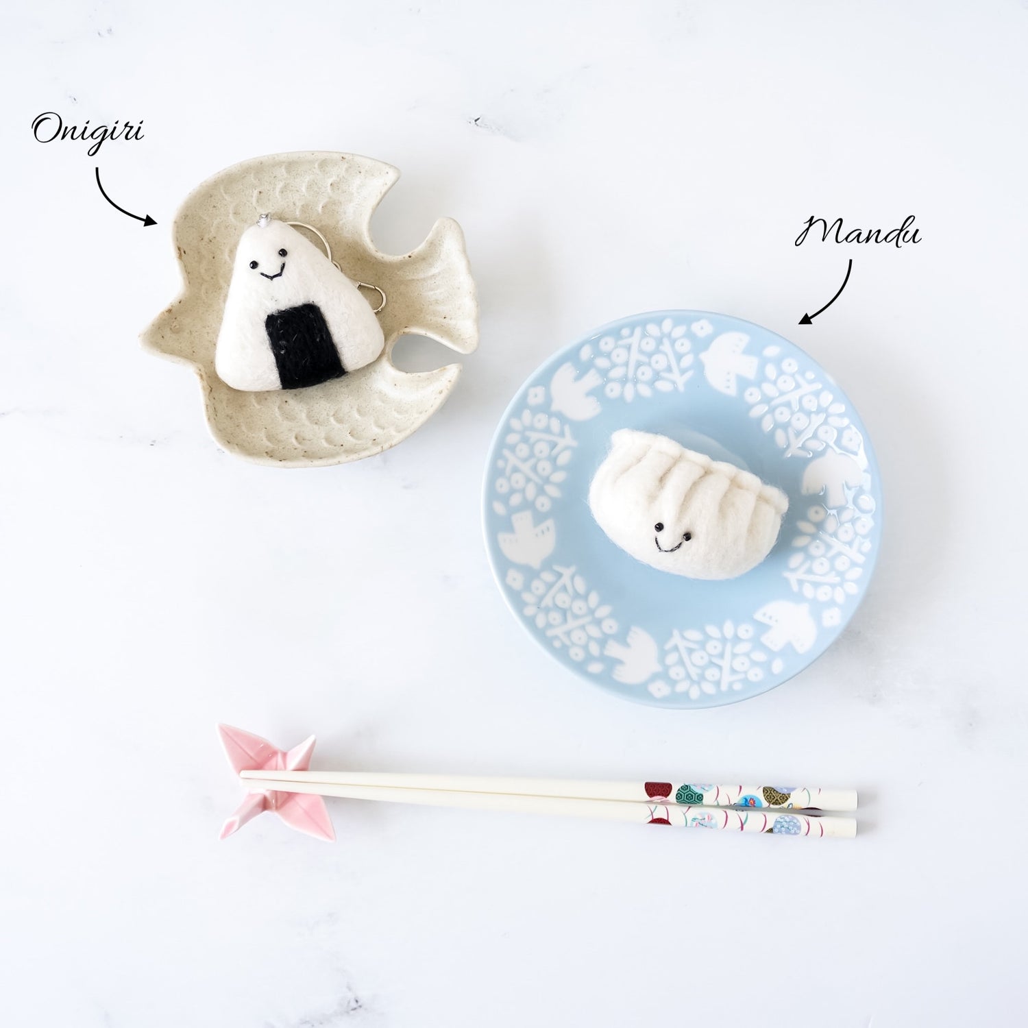 felt key rings, onigiri, Japanese rice ball, mandu, dumpling