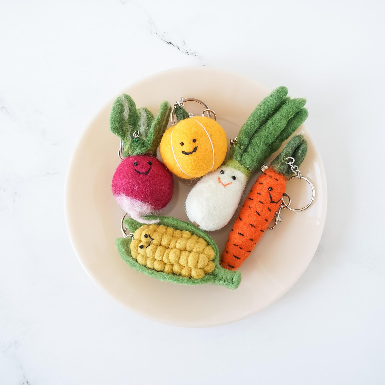 beetroot keychain, pumpkin keychain, green onion keychain, carrot, corn key rings