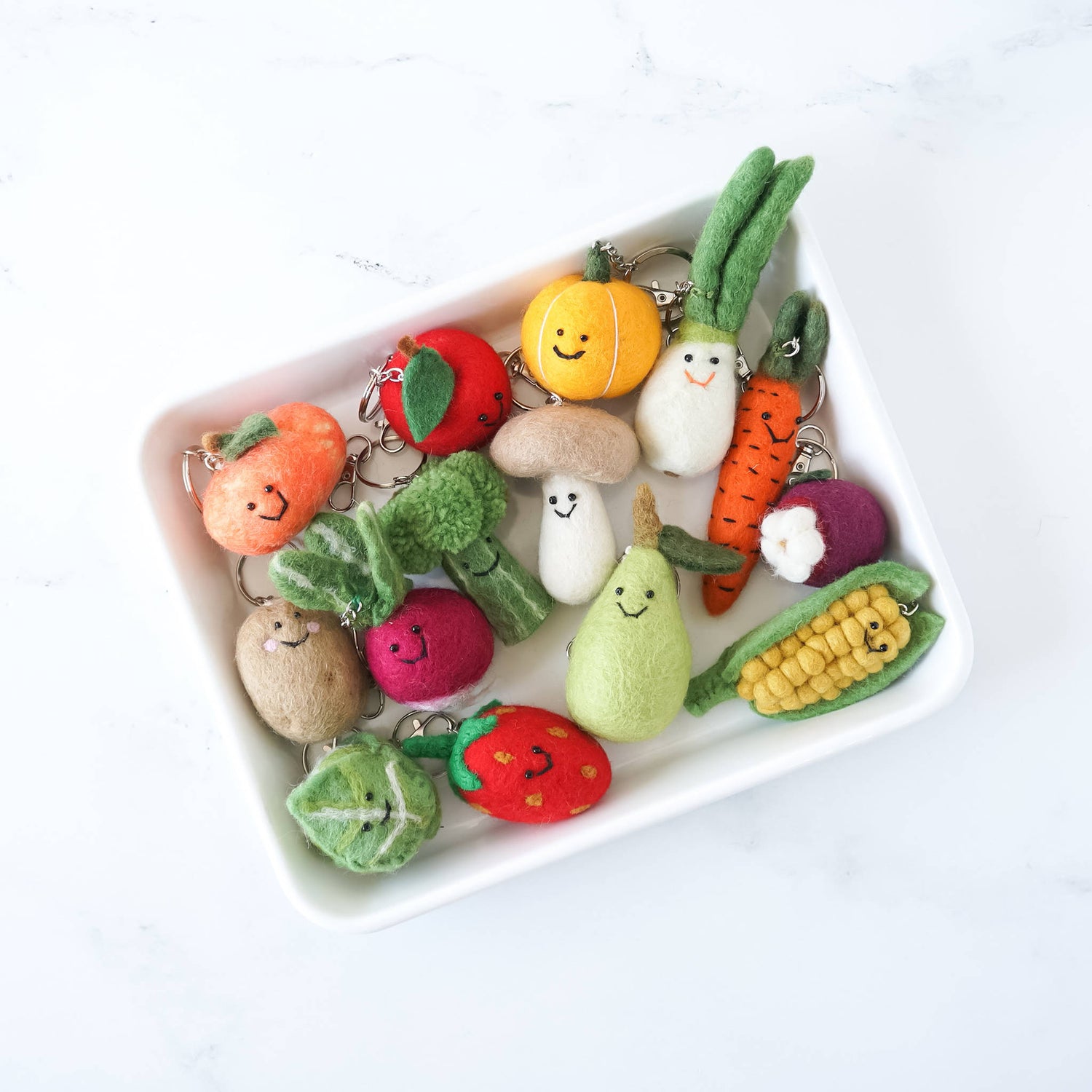 felt vegetables, fruits key rings
