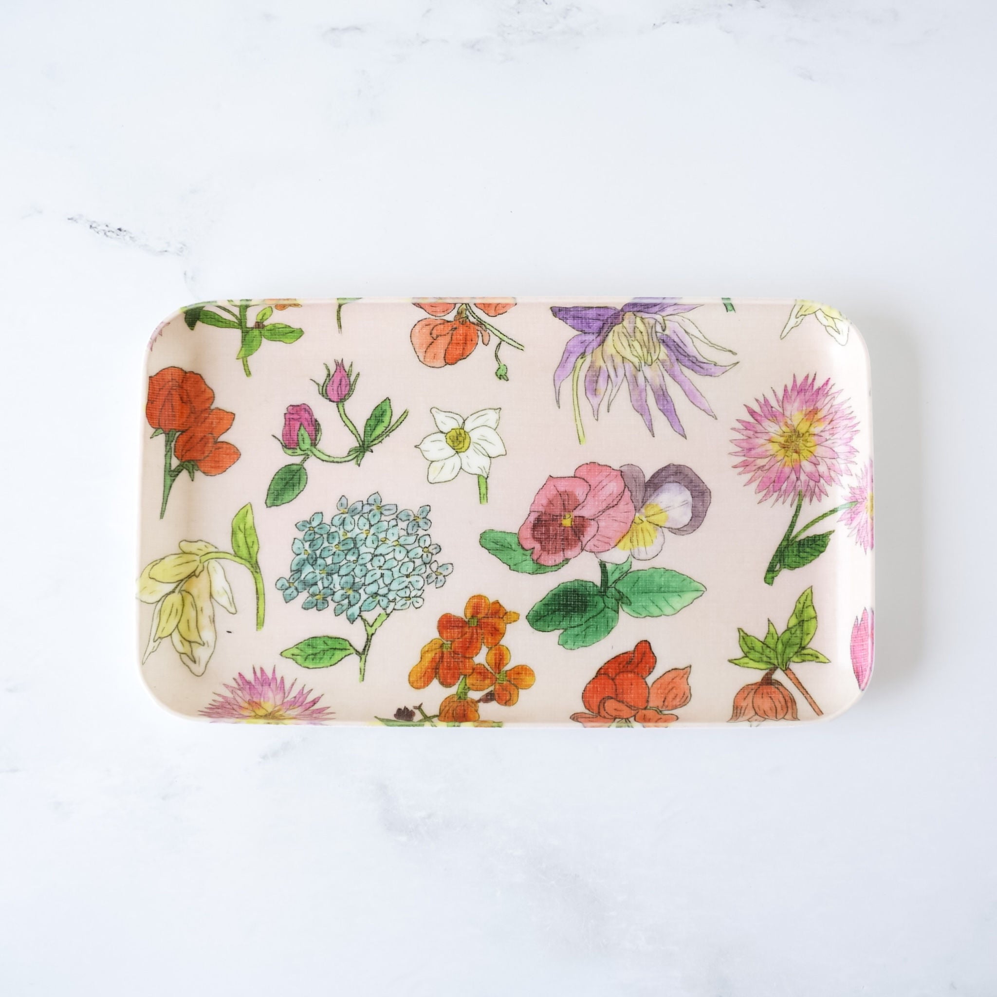 floral linen coated decorative tray in small