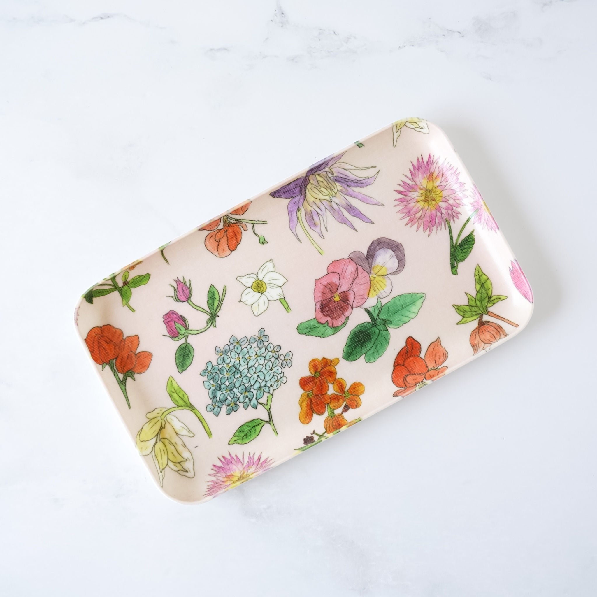 flower printed linen decorative tray in small