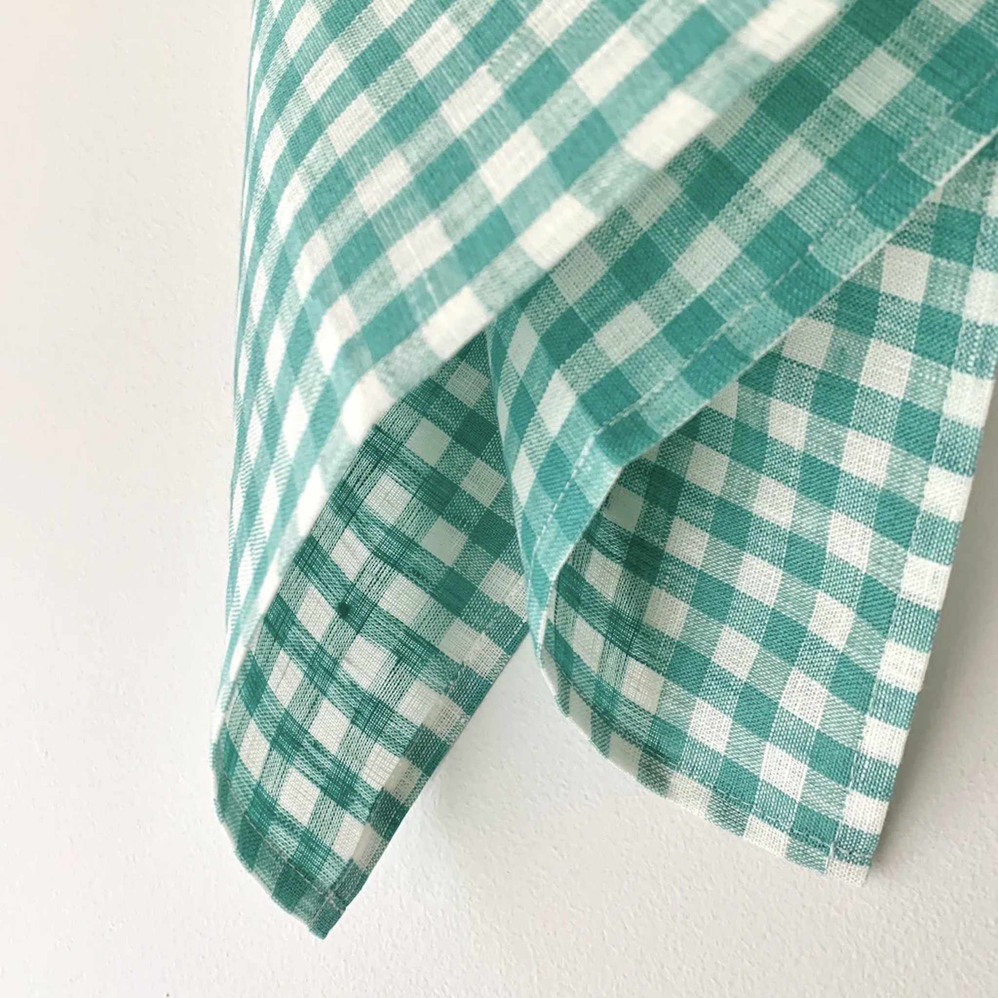 linen kitchen towel in green check