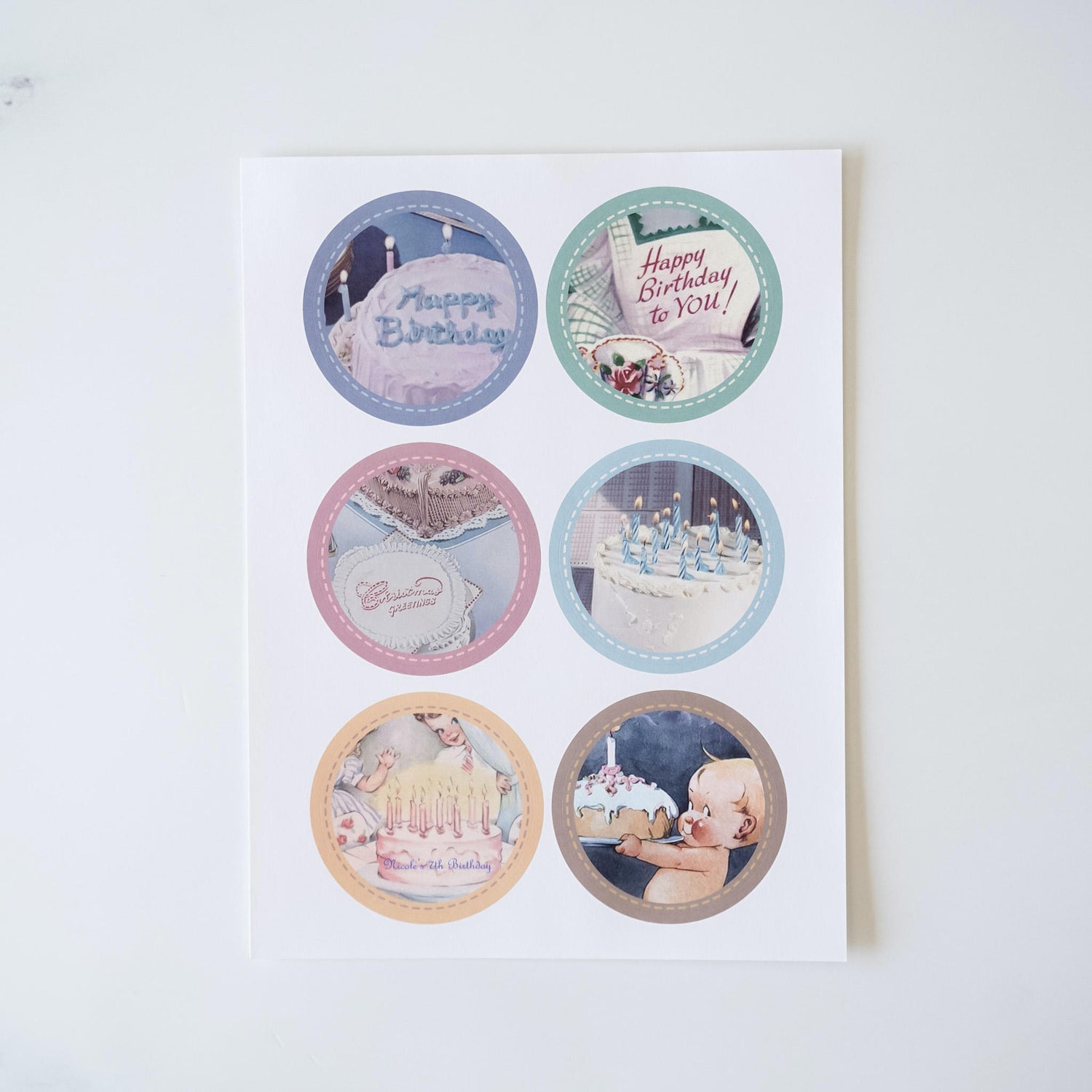 vintage happy birthday sticker sheet