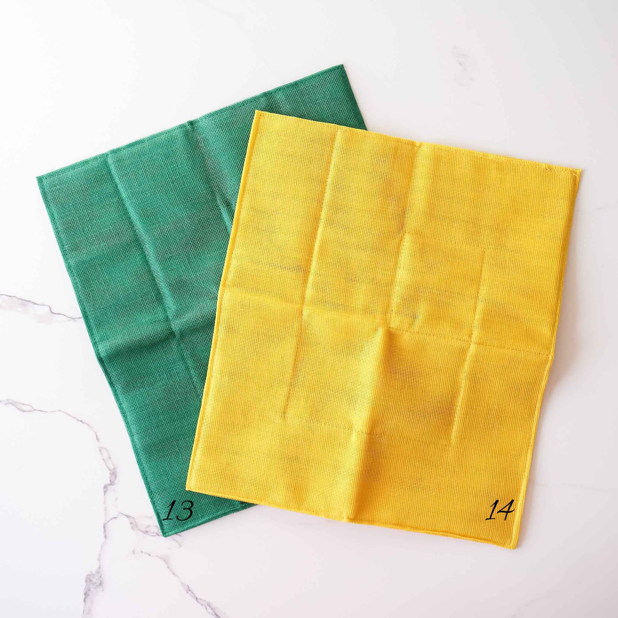 kaya dishcloths in green and yellow