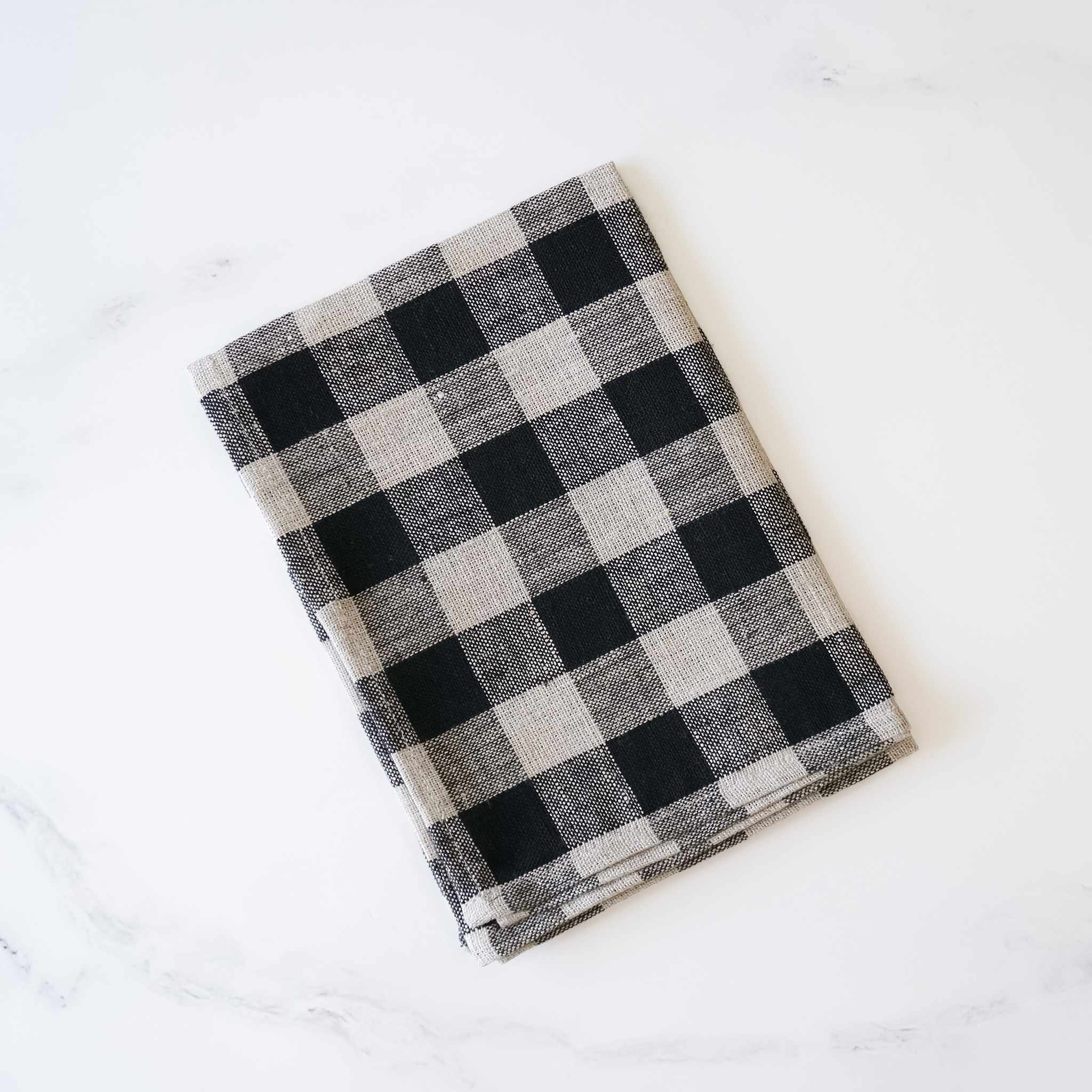 tea towel in black and natural check