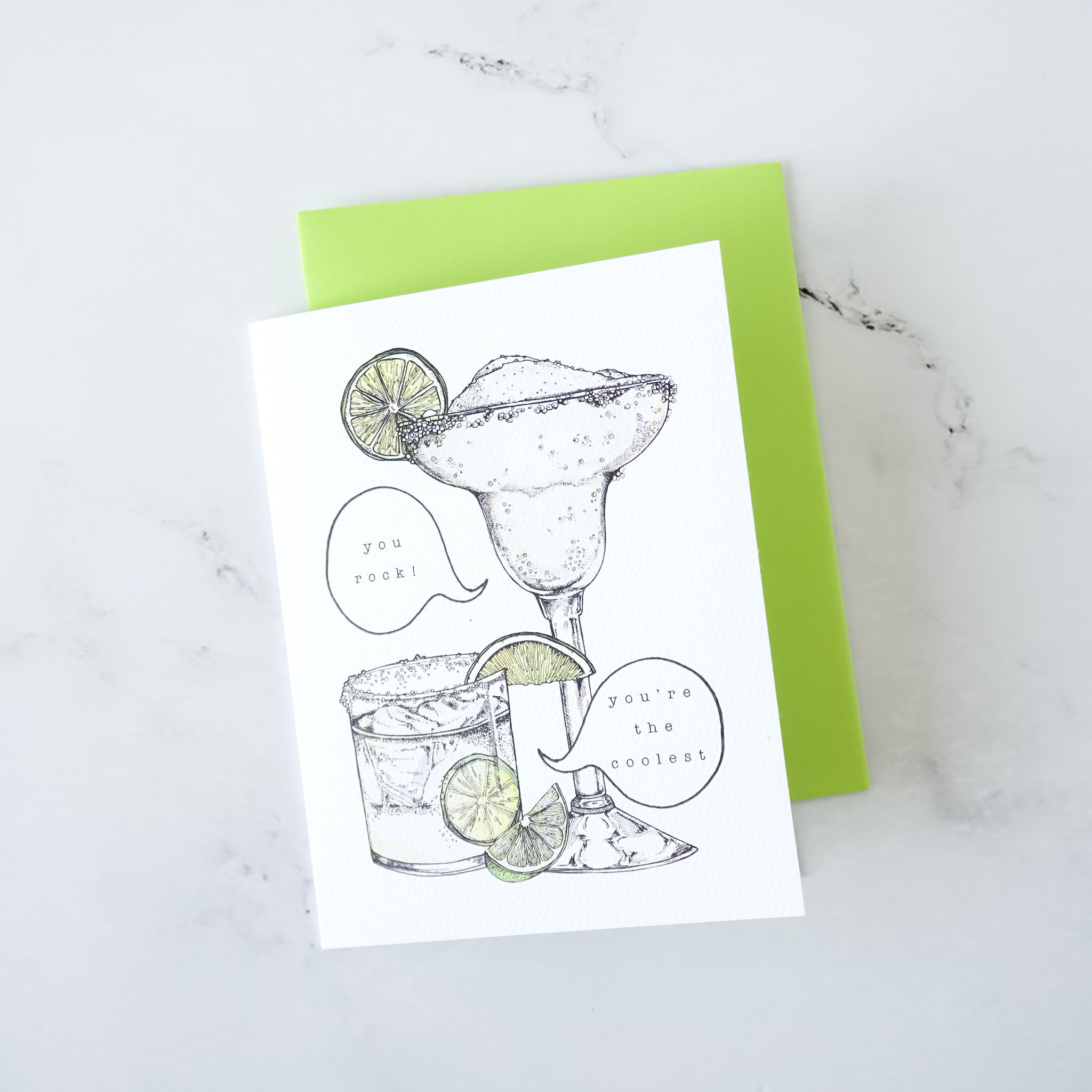 margaritas greeting card, green envelope