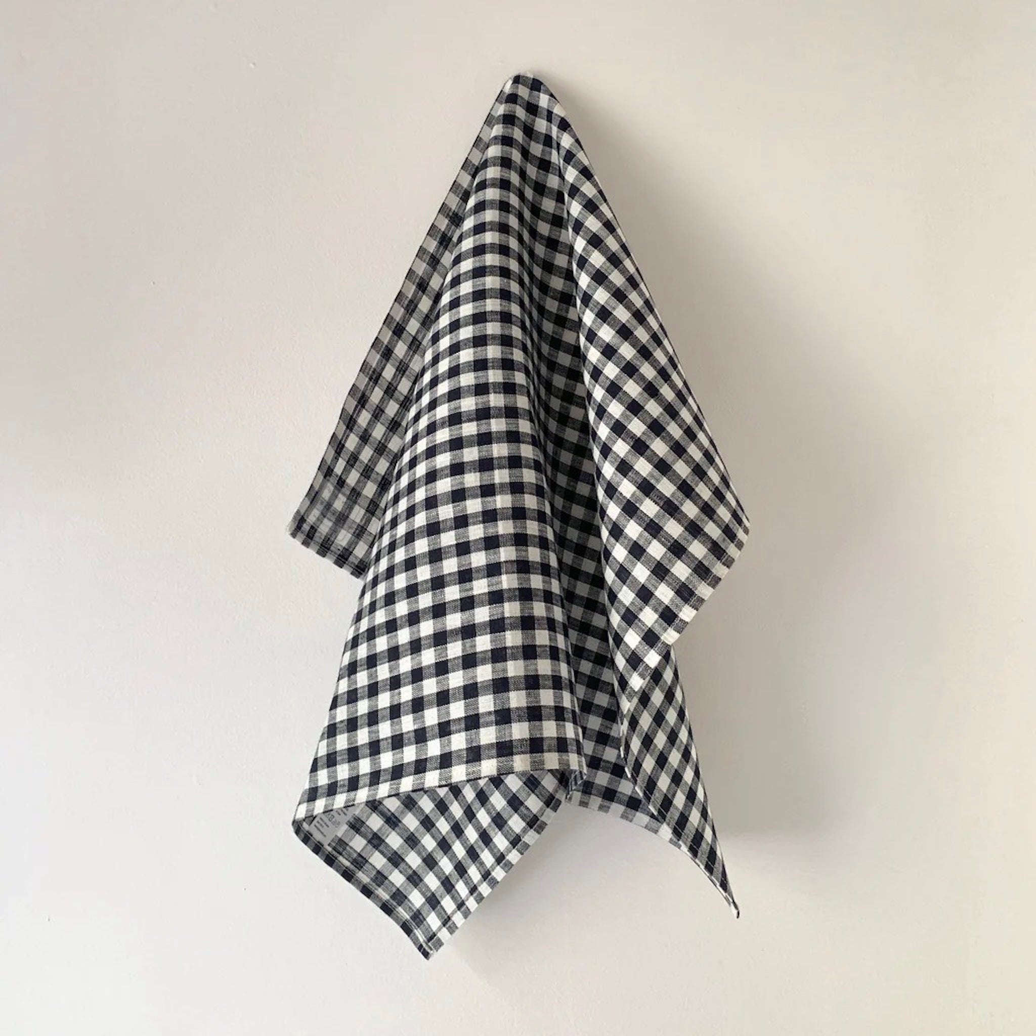 navy check linen dishcloth