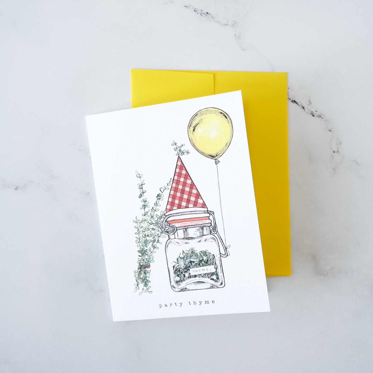 party thyme greeting card, yellow envelope