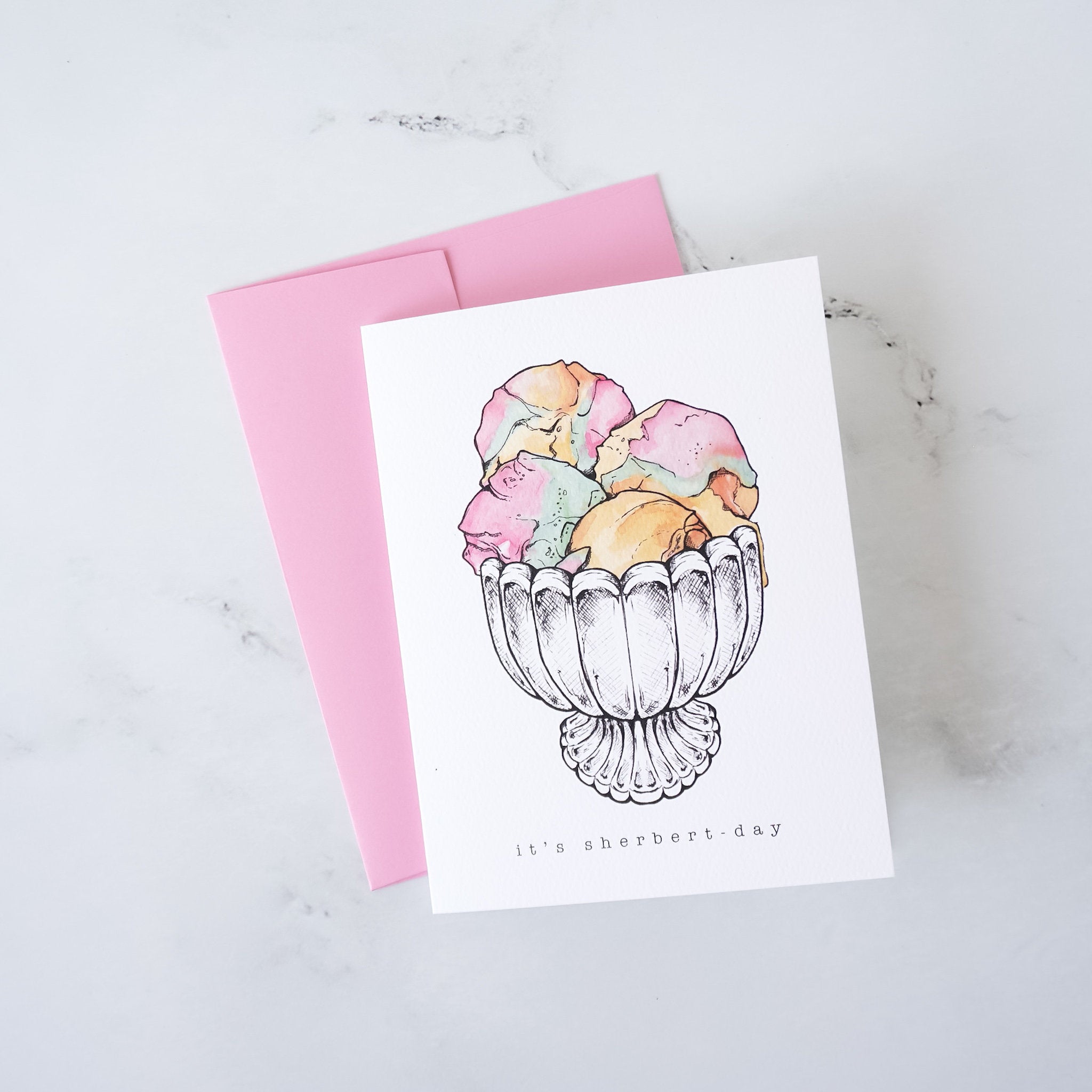 sherbet greeting card, pink envelope
