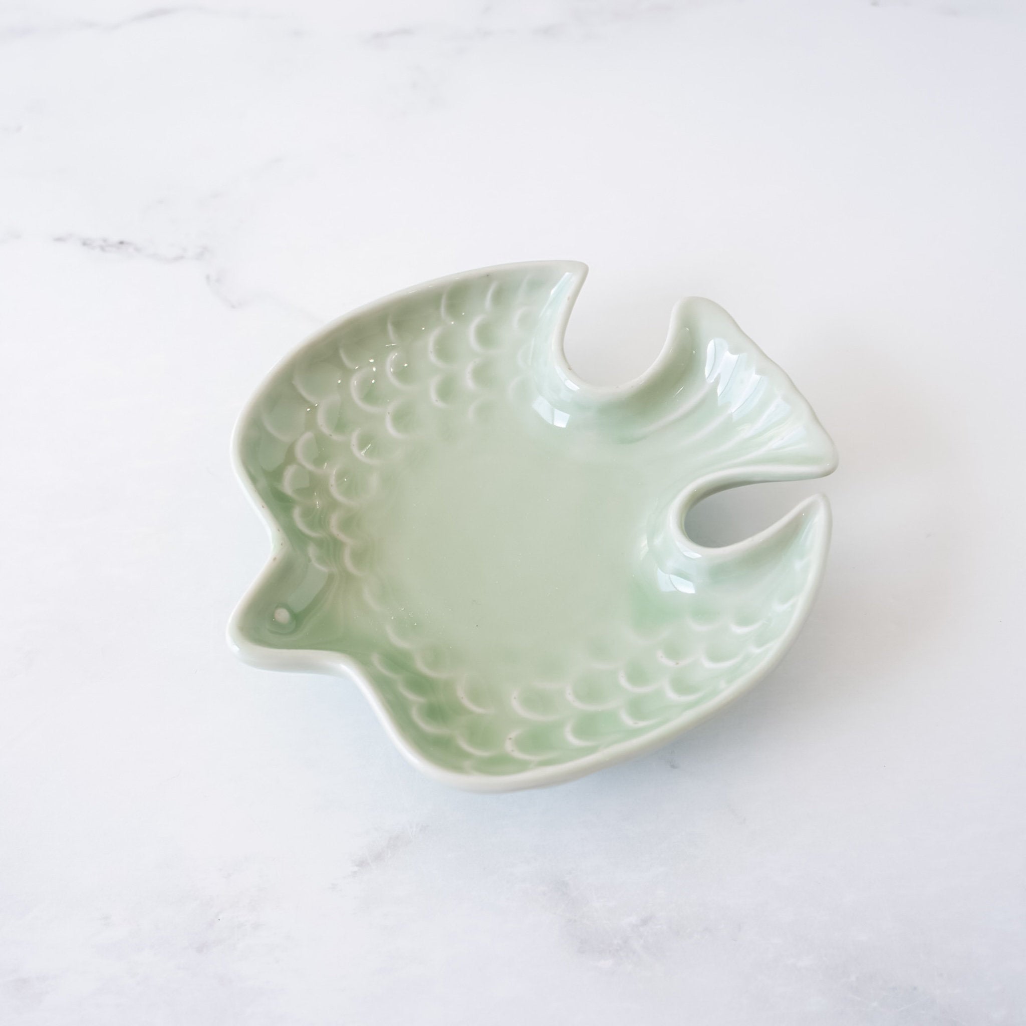 small bird dessert plate in celadon green