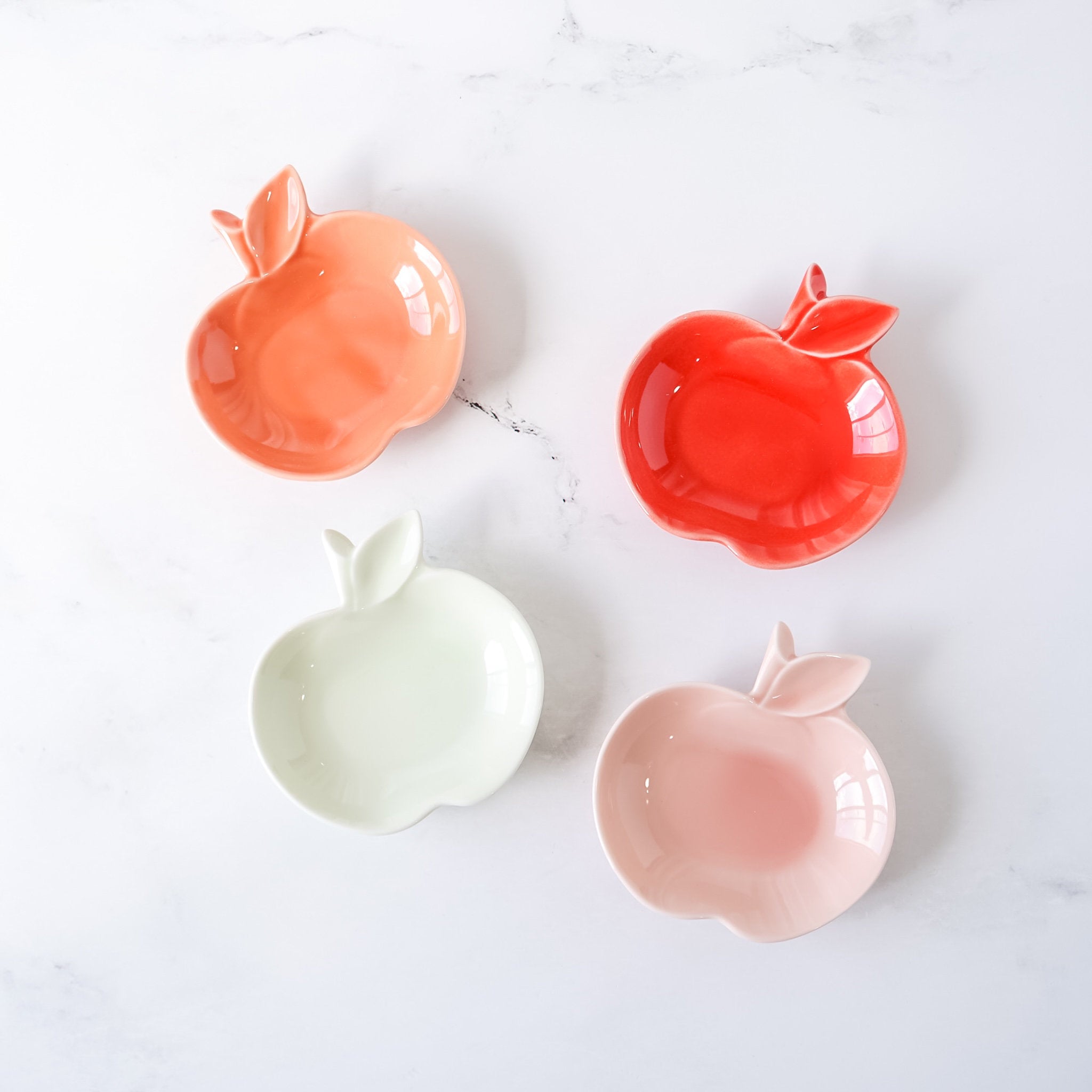small ceramic apple plates in 4 colors