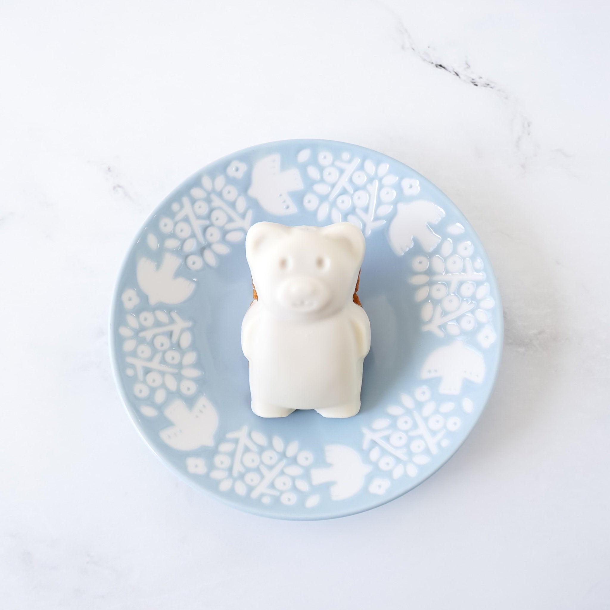 small dessert plate in powder blue, white