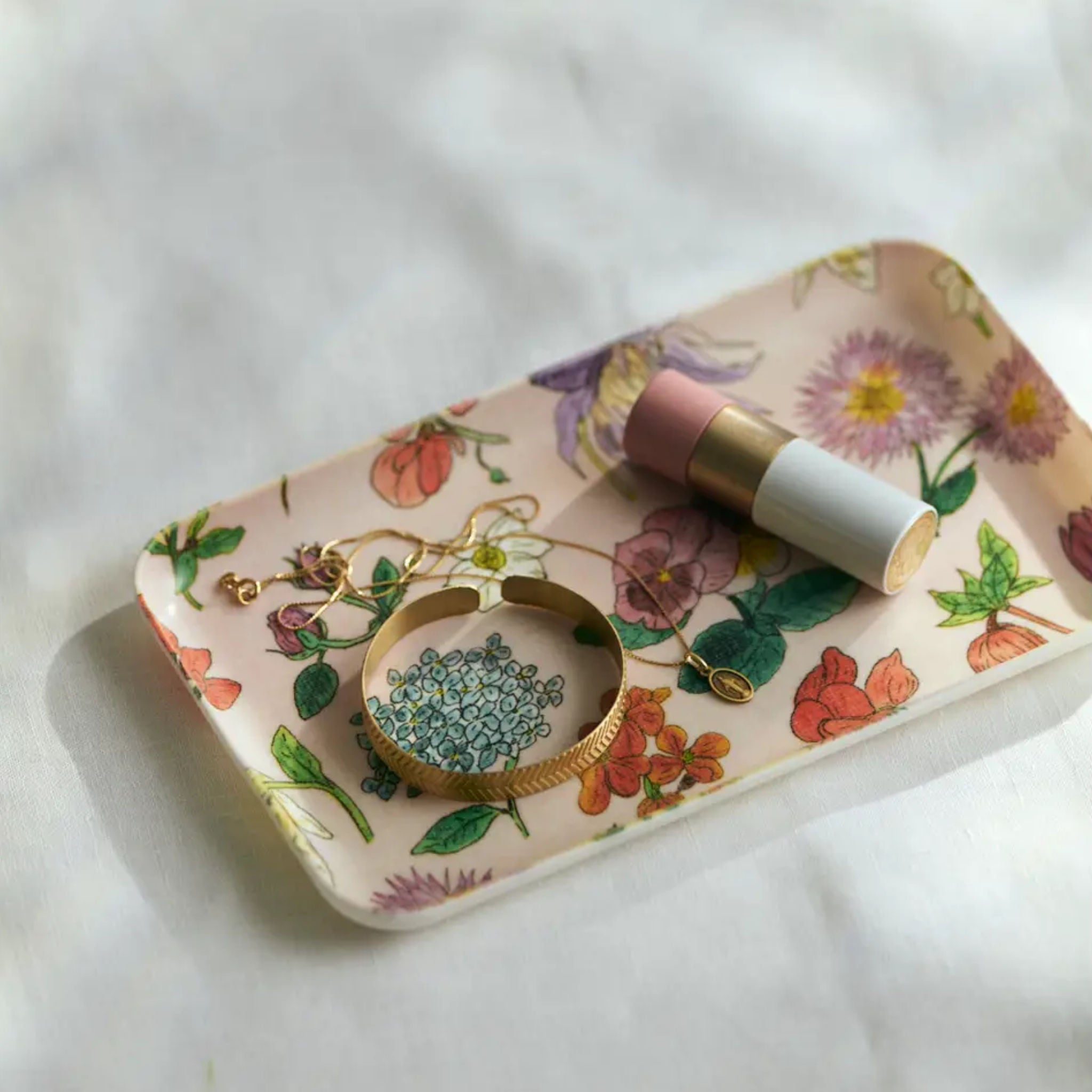 small linen floral printed decorative tray