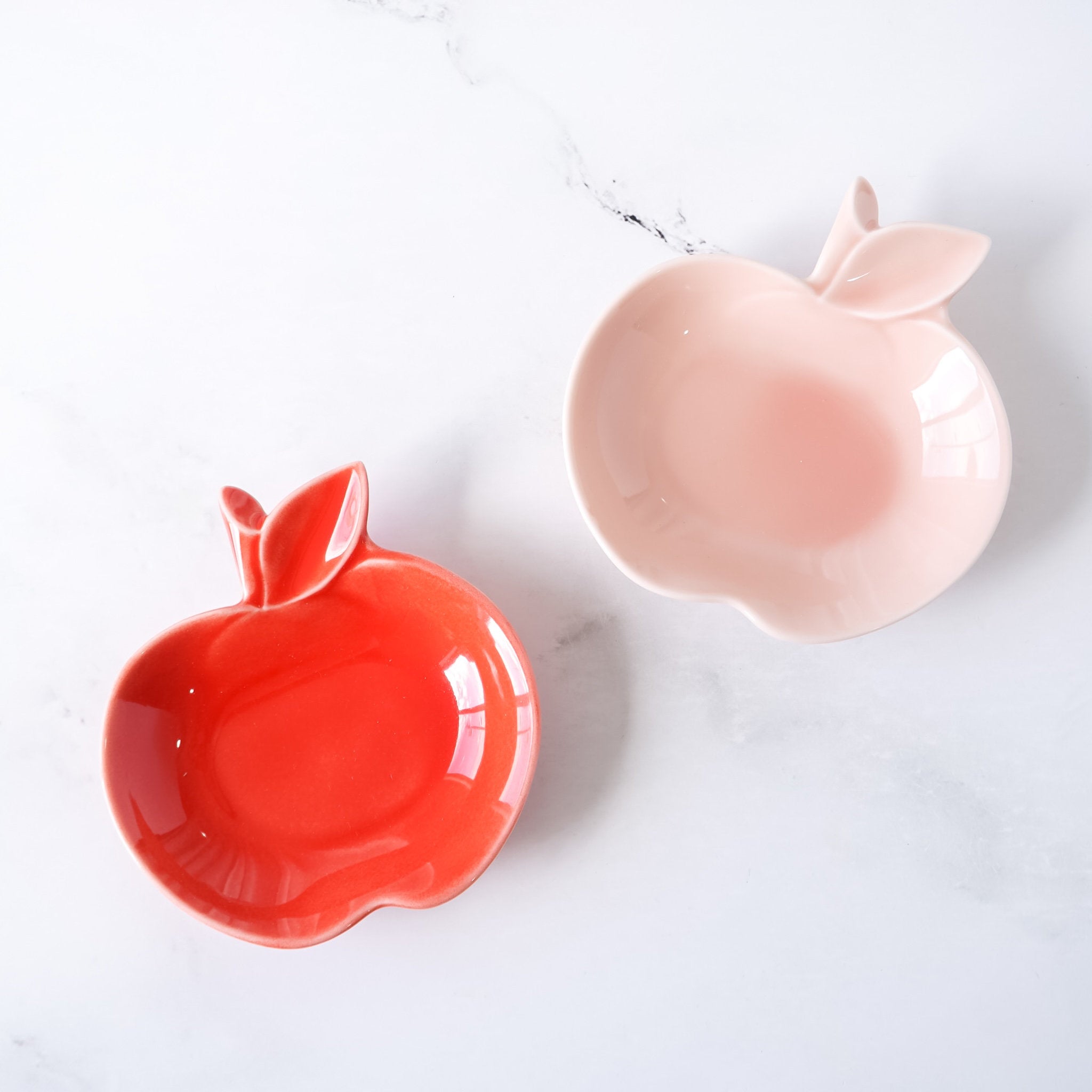 small porcelain apple plates in red, blush