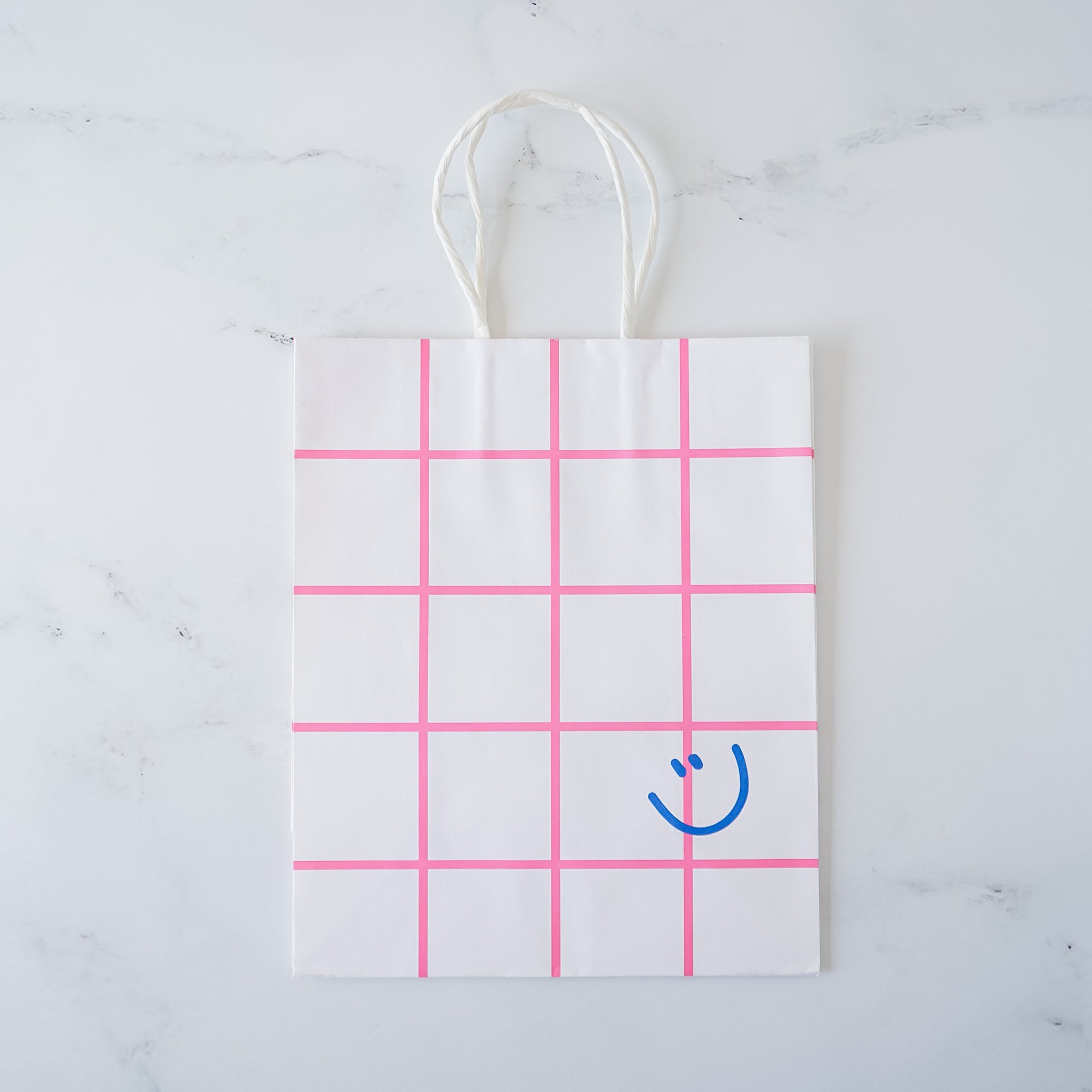 smile printed shopping bag in pink