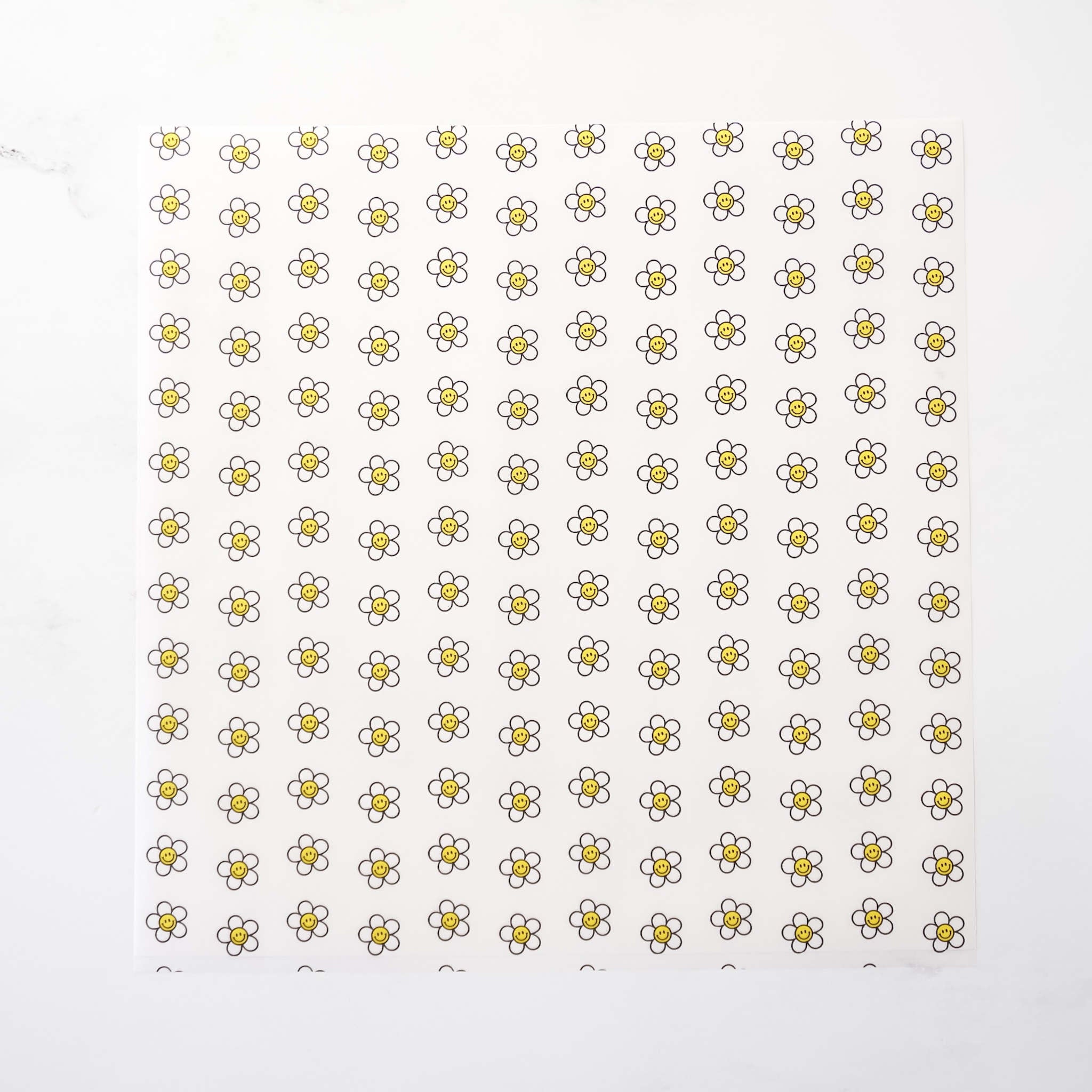 Pattern of small daisy flowers on a white background