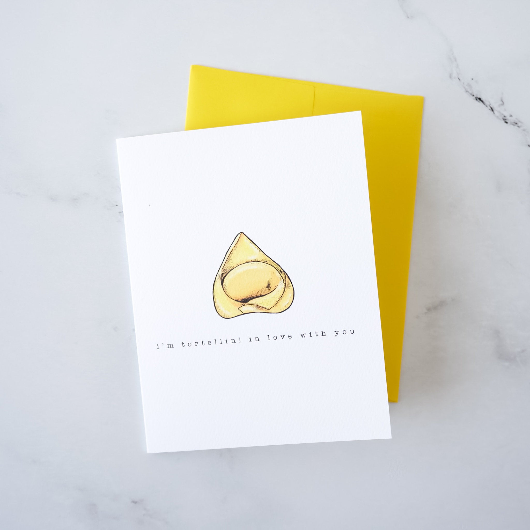 tortellini love card, yellow envelope