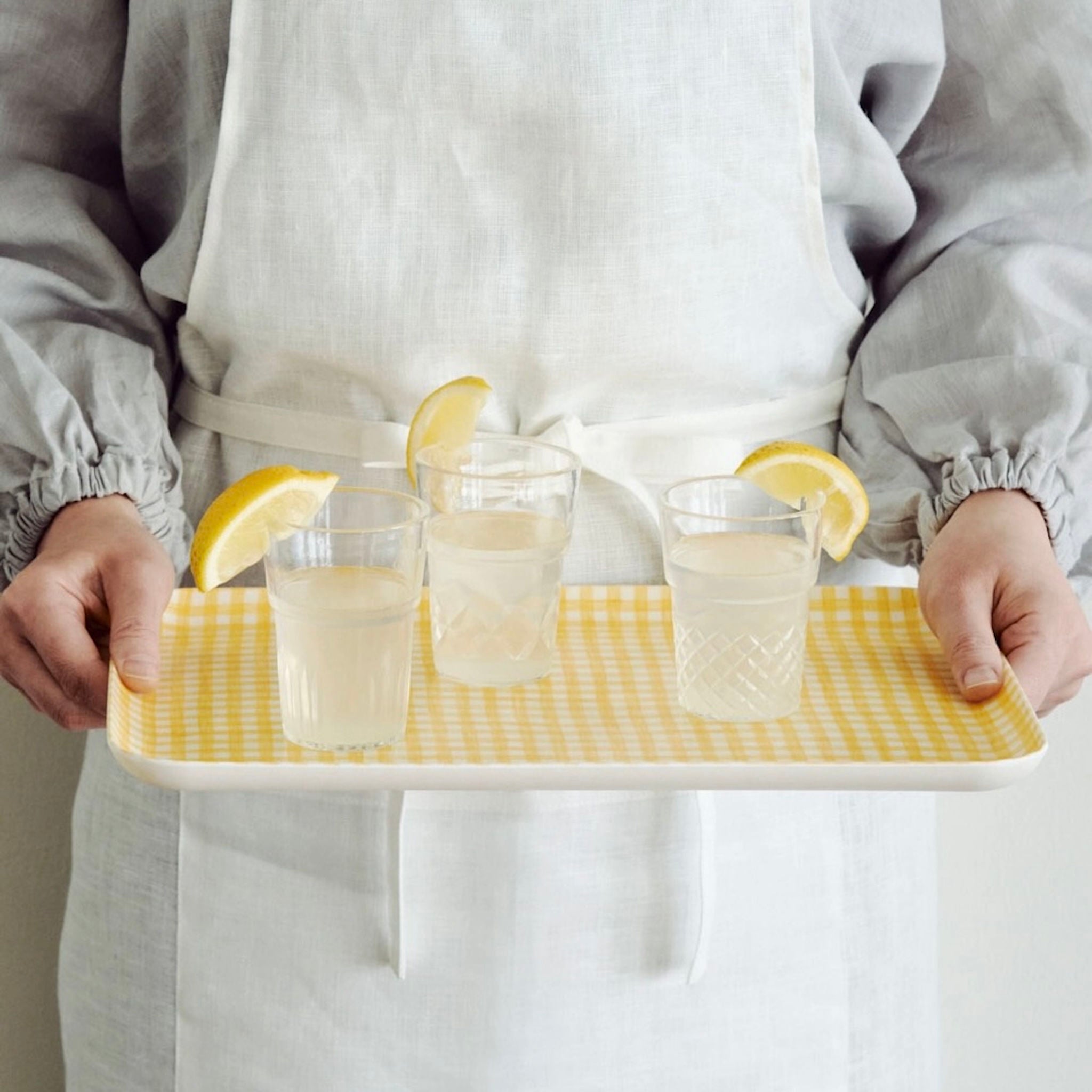 yellow gingham check serving tray in medium