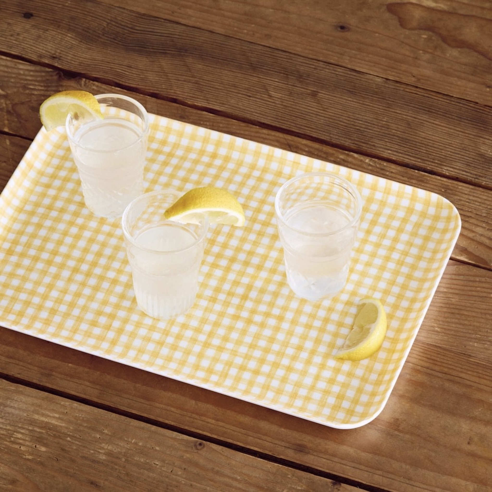 yellow white check linen decorative tray