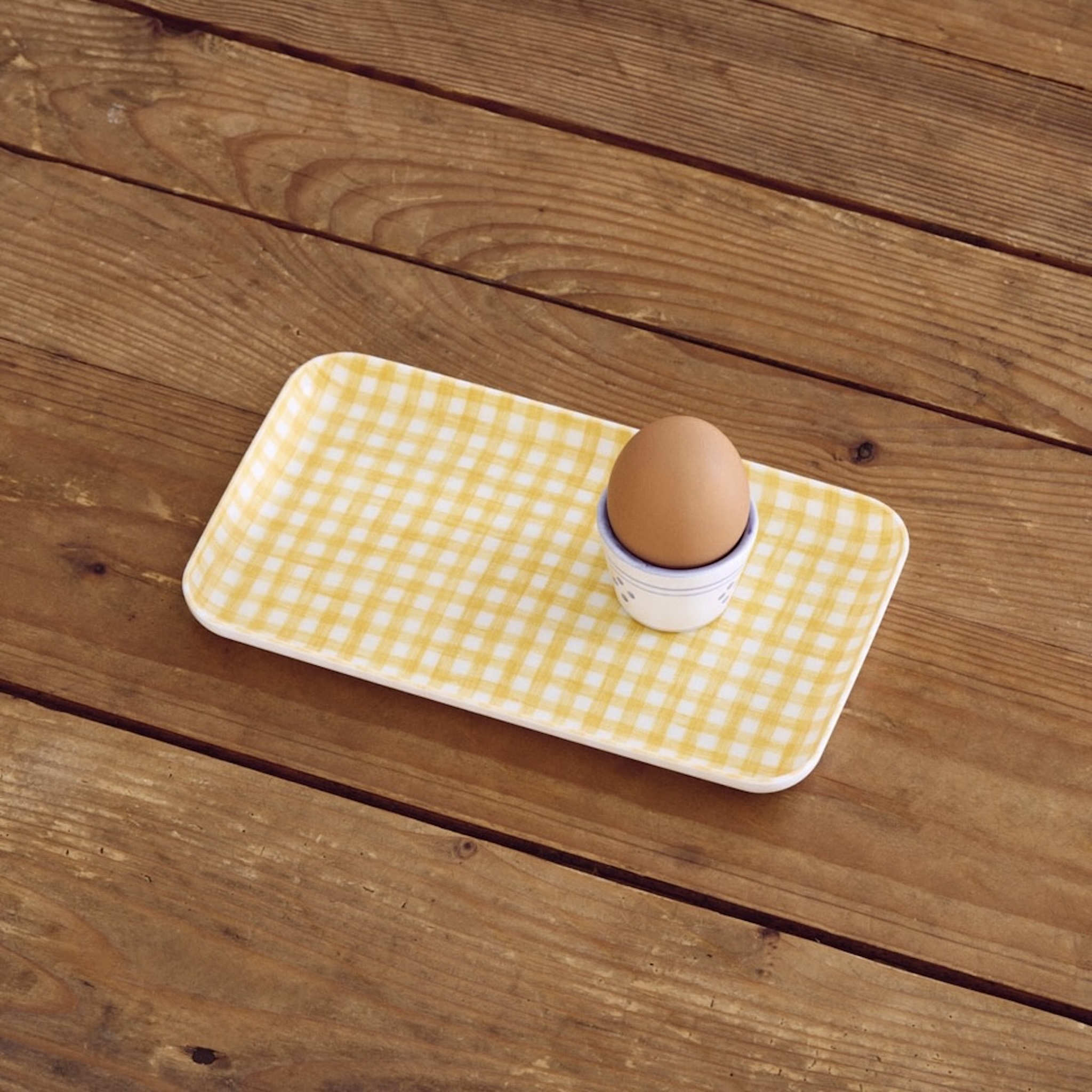 yellow white gingham check serving tray in small