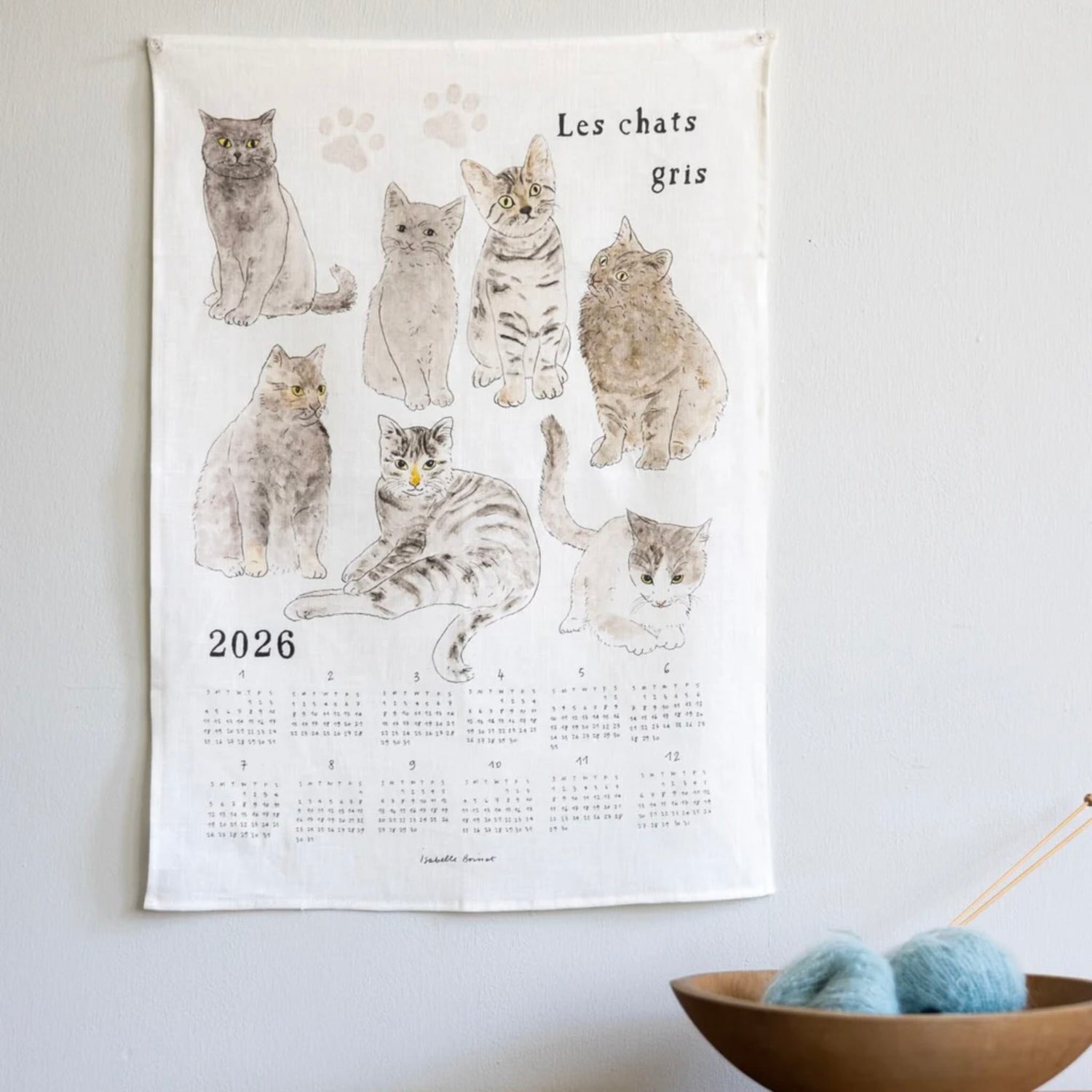Calendar cloth with cat illustrations titled &
