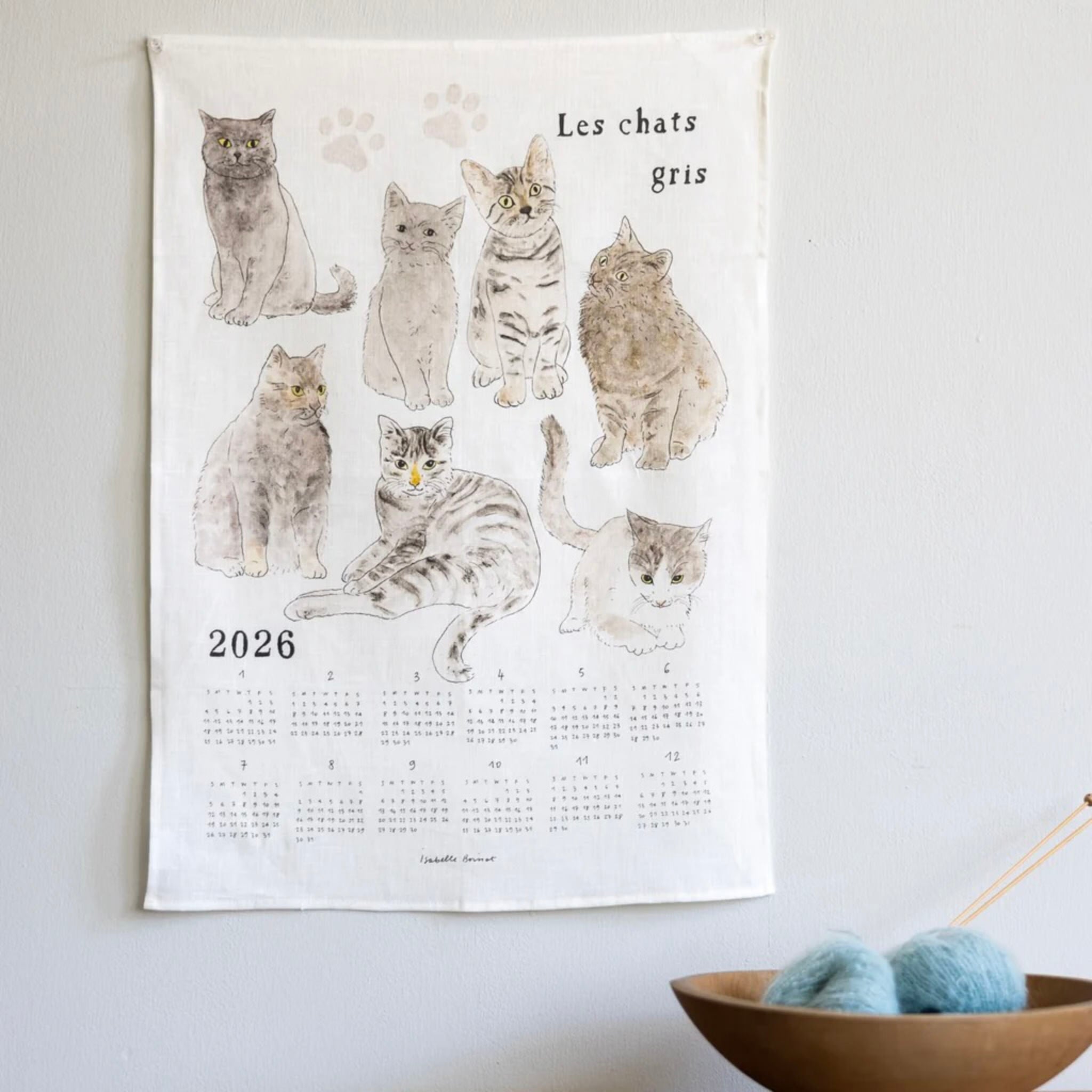 Calendar cloth with cat illustrations titled &