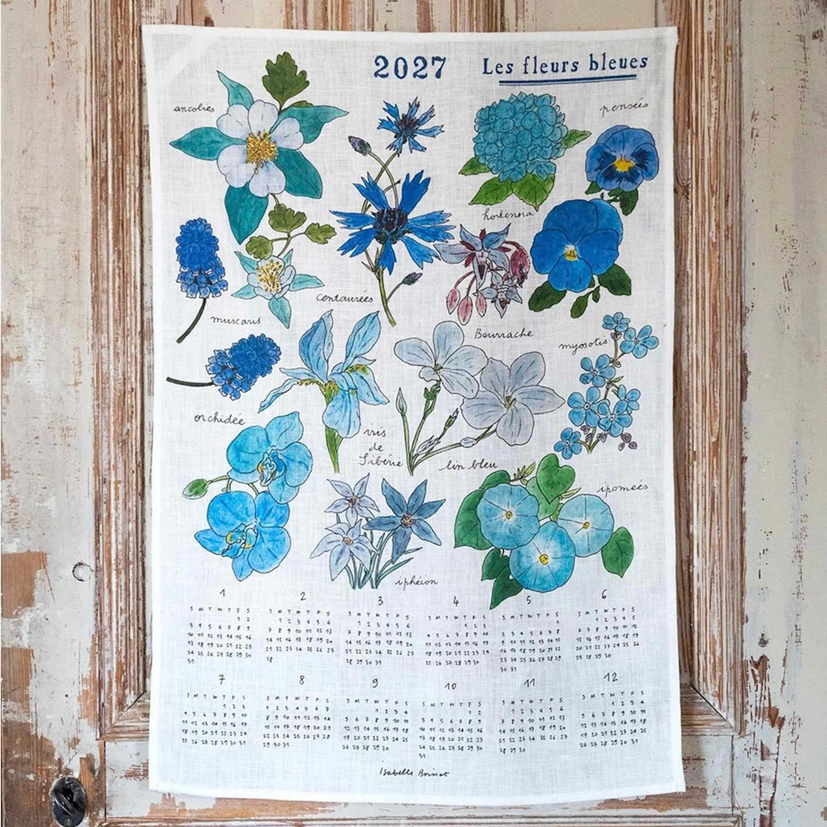 A linen calendar page titled &