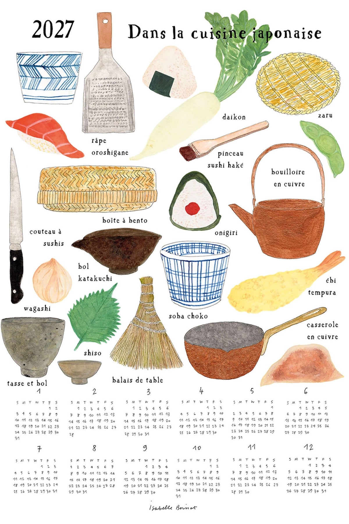 A watercolor-style 2027 calendar page titled &