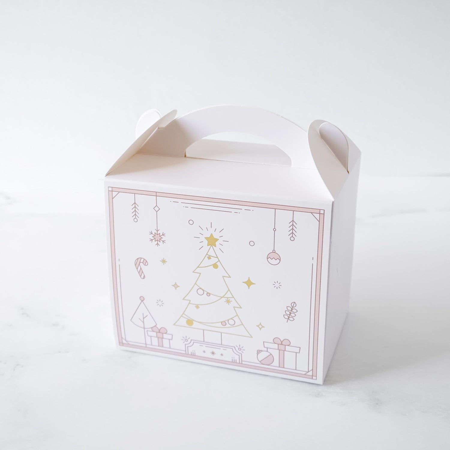 White gable box with Christmas tree design on a white background