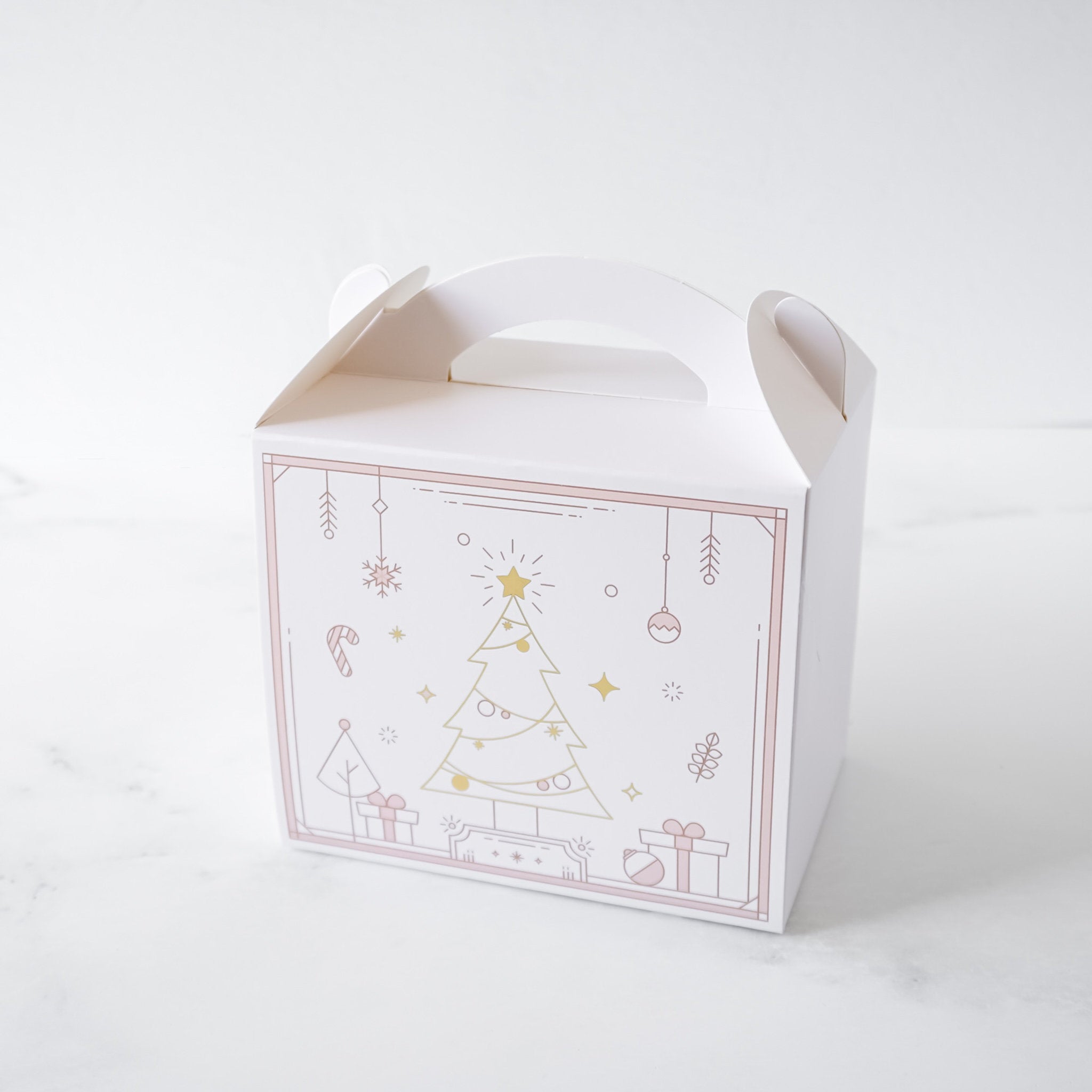 White gable box with Christmas tree design on a white background
