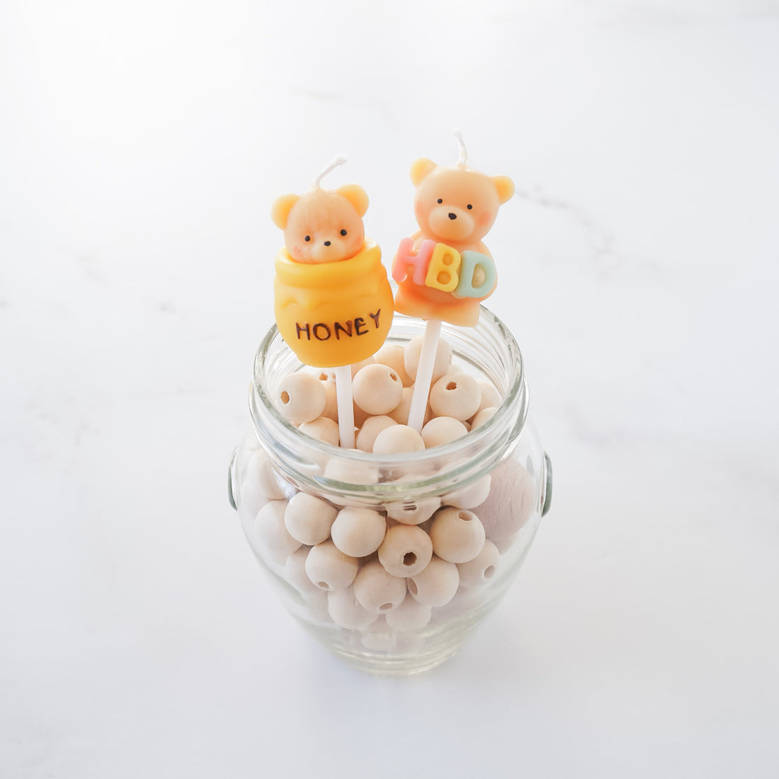 happy birthday bear and honey bear candles