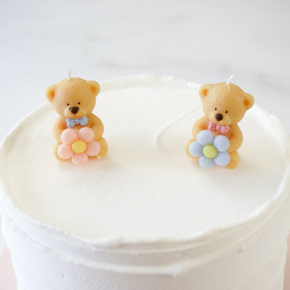 bear birthday candles with flowers