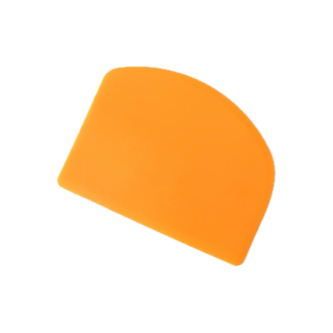Orange half-circle bowl scraper on a white background