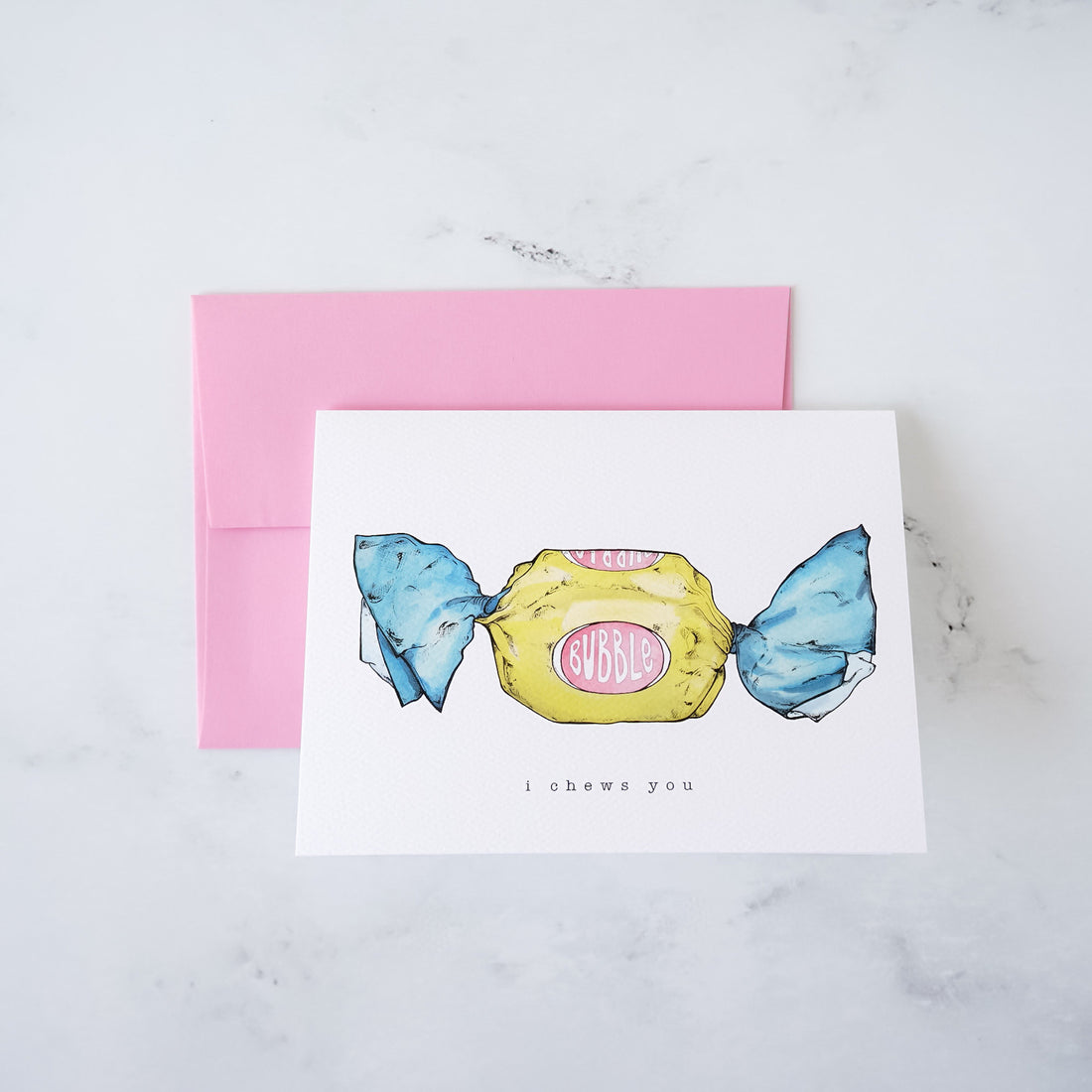 candy greeting card, pink envelope