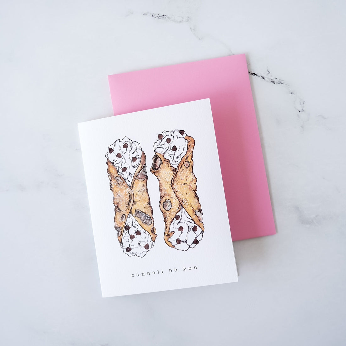 cannoli love card, pink envelope