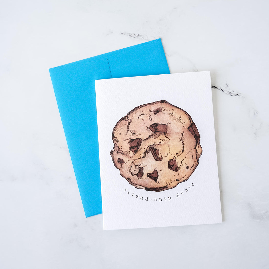 chocolate chip cookie card, blue envelope