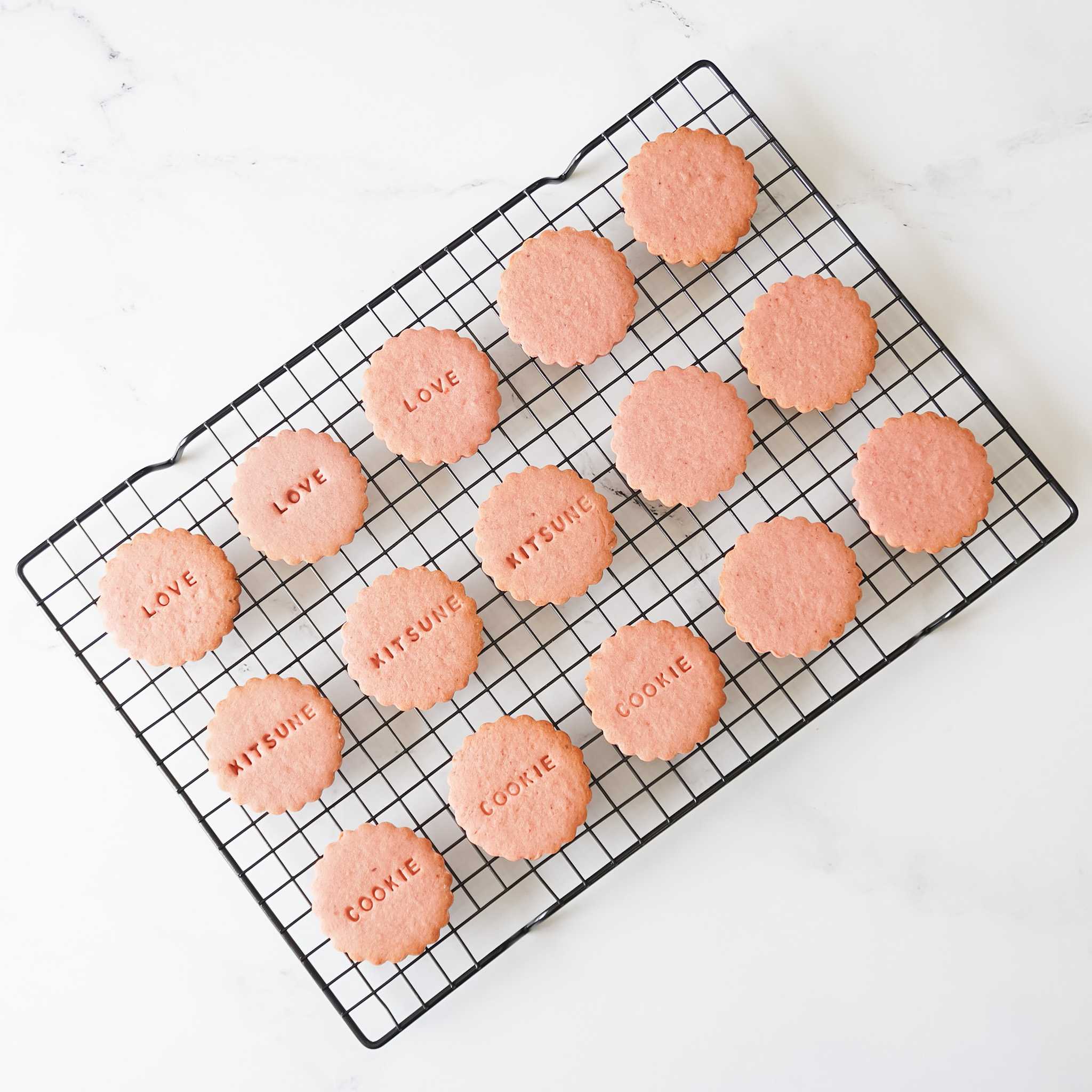 strawberry cookies, cooling rack