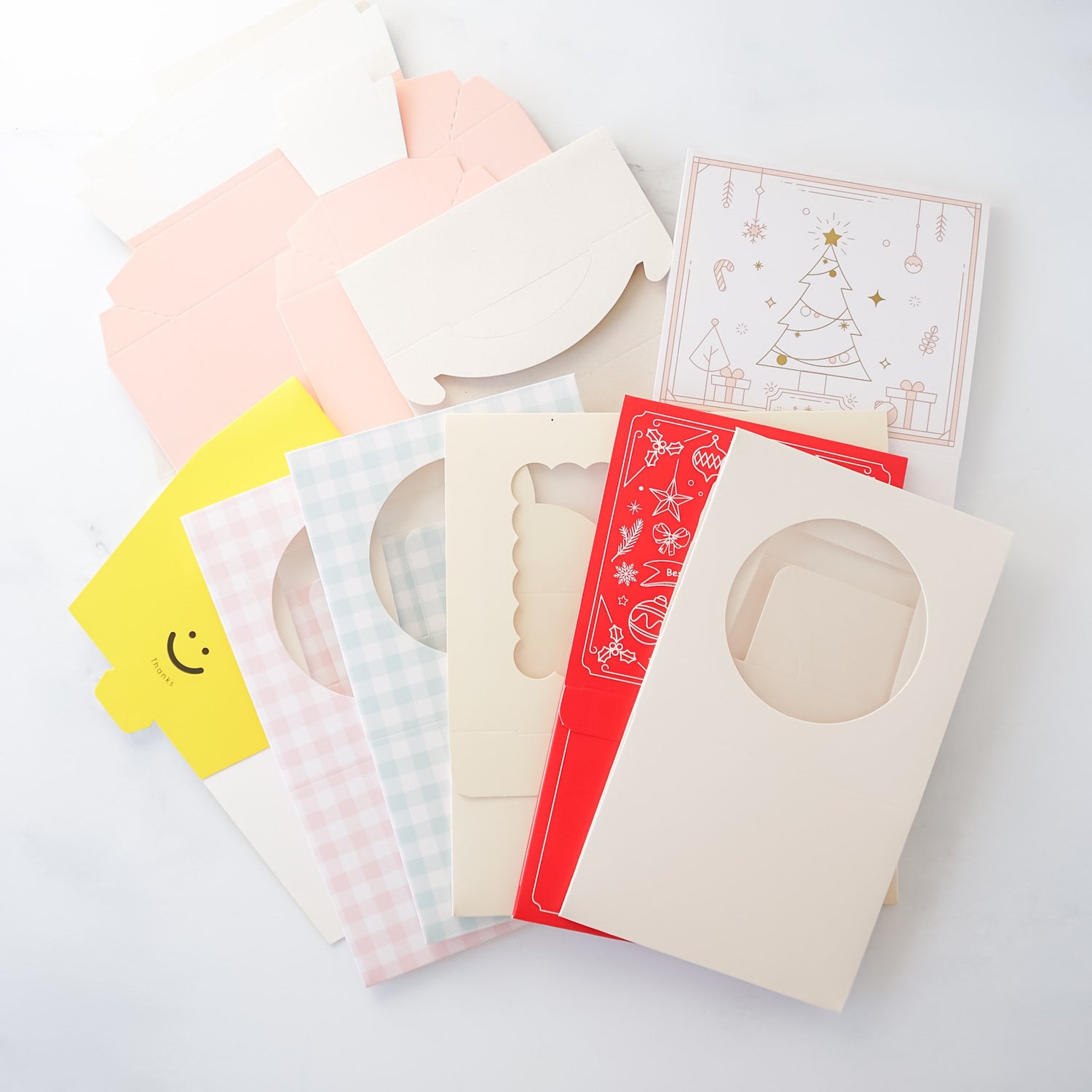 Colorful bakery boxes on a light background