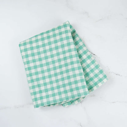 linen tea towel in green check