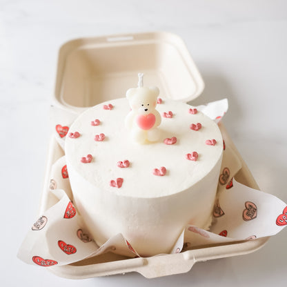 heart bear birthday cake candle in white